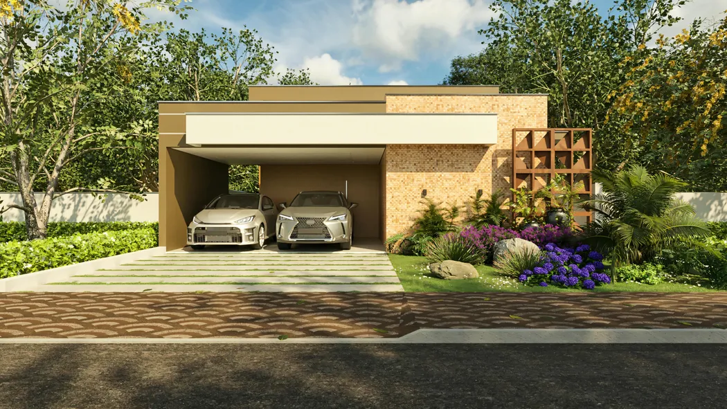 casa com fachada moderna e garagem para dois carros.