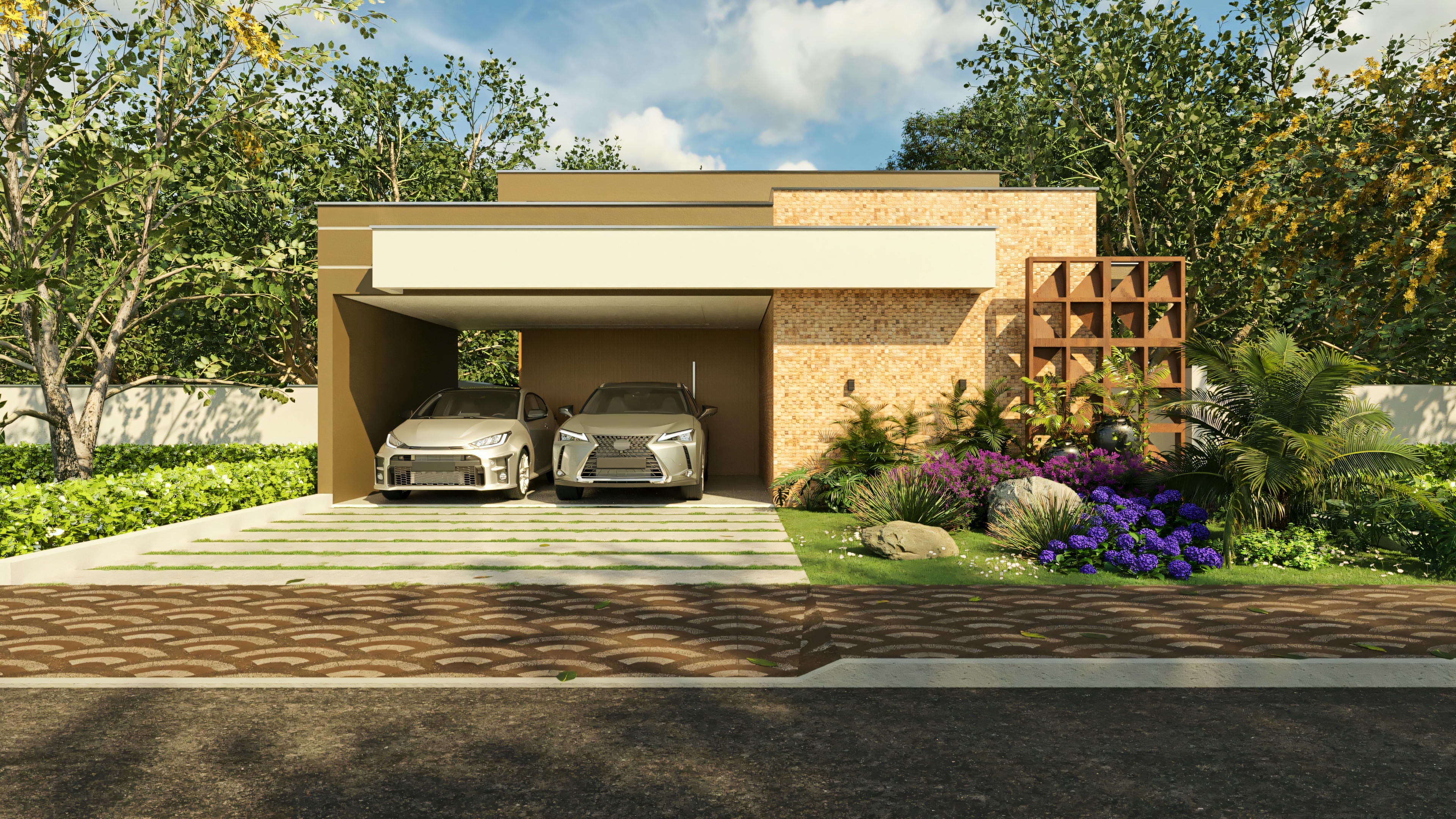 casa con fachada moderna y garaje para dos autos.