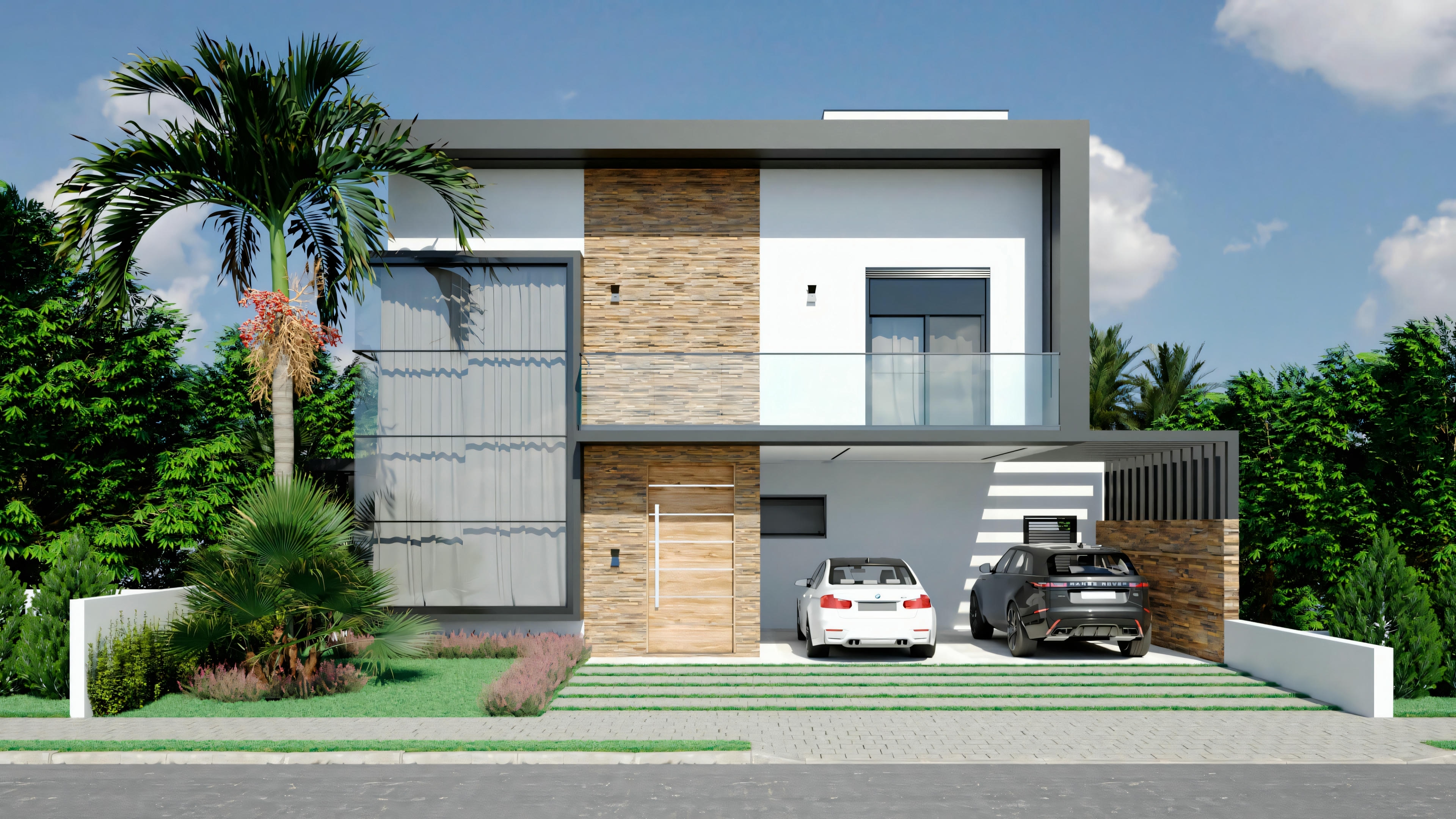 House plan with 3 suites facade.