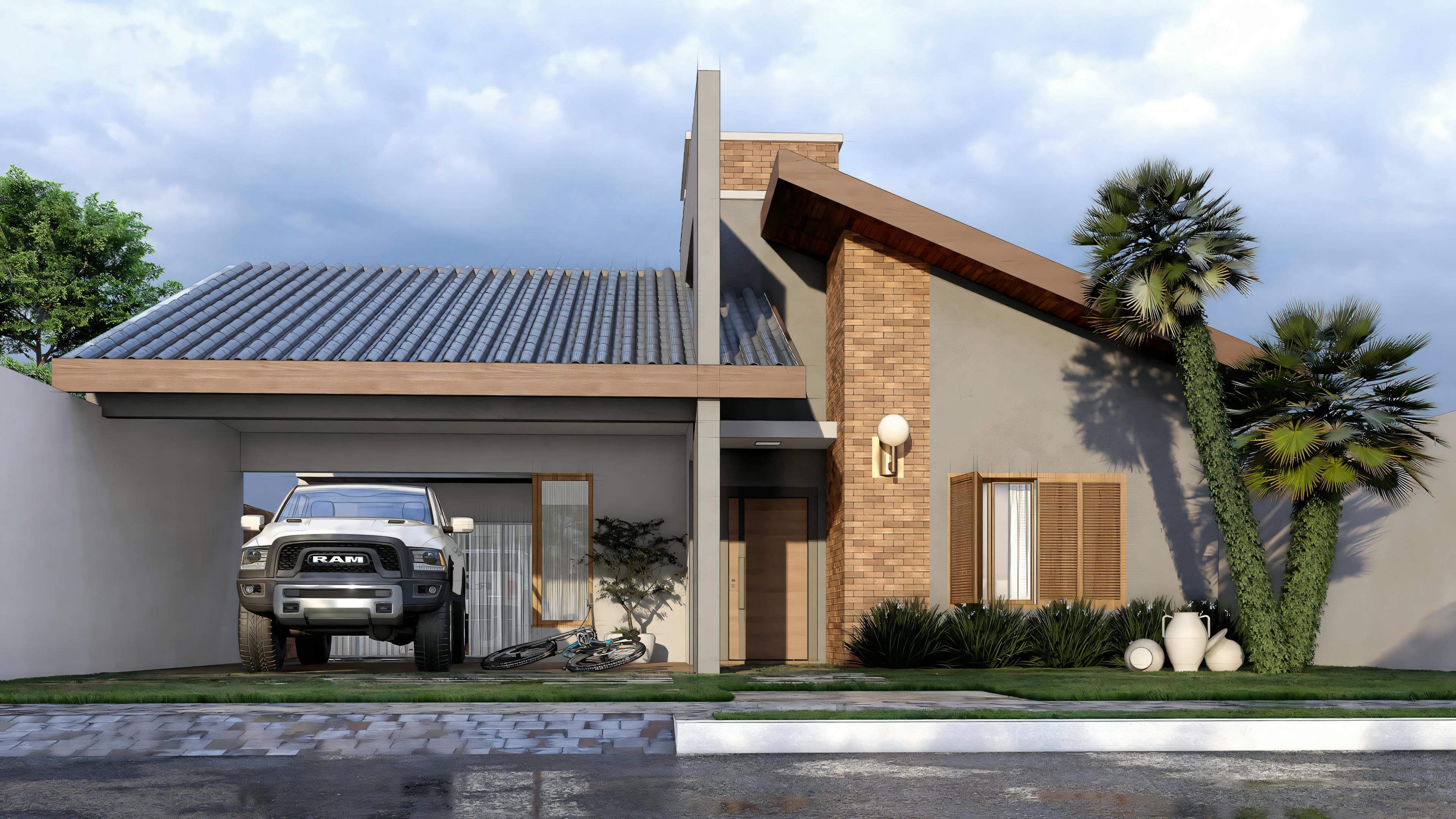 The facade of a contemporary house with large windows.
