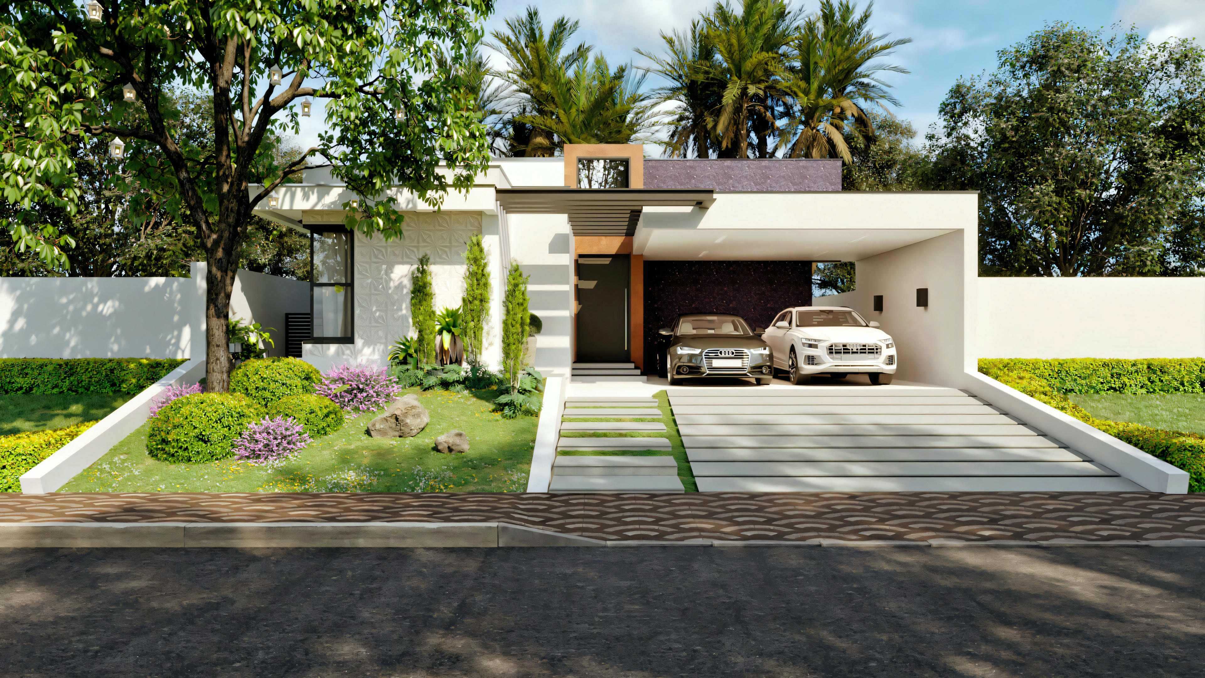 Modern house facade with open concept.