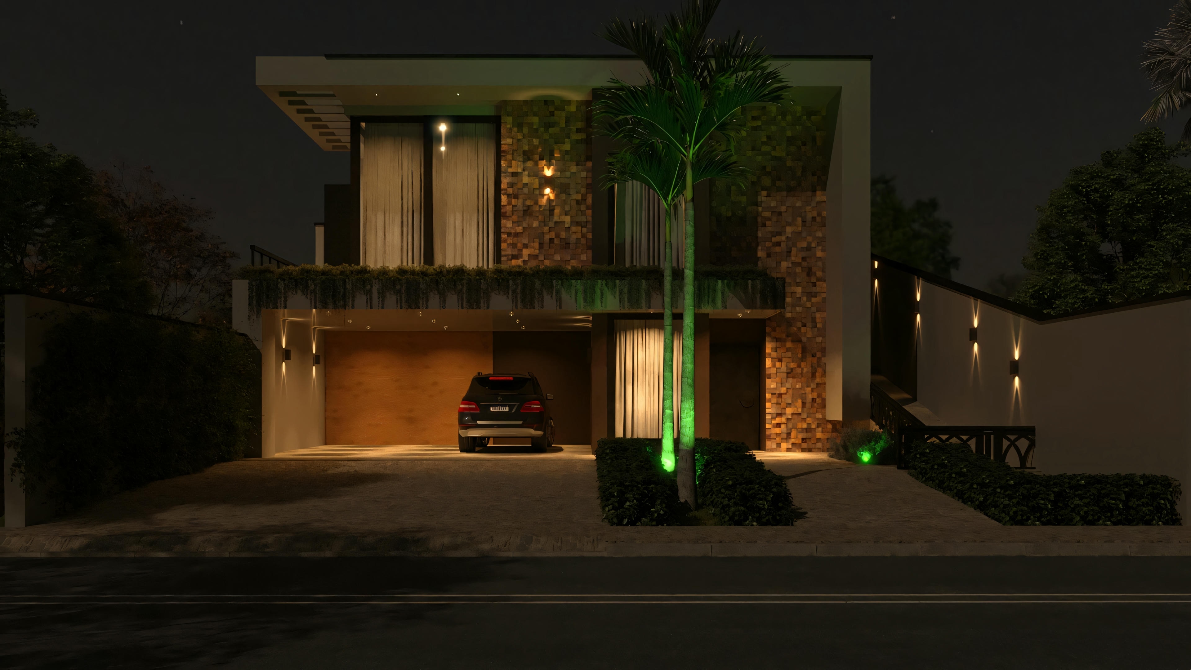 Daytime view of a modern house with contemporary design.
