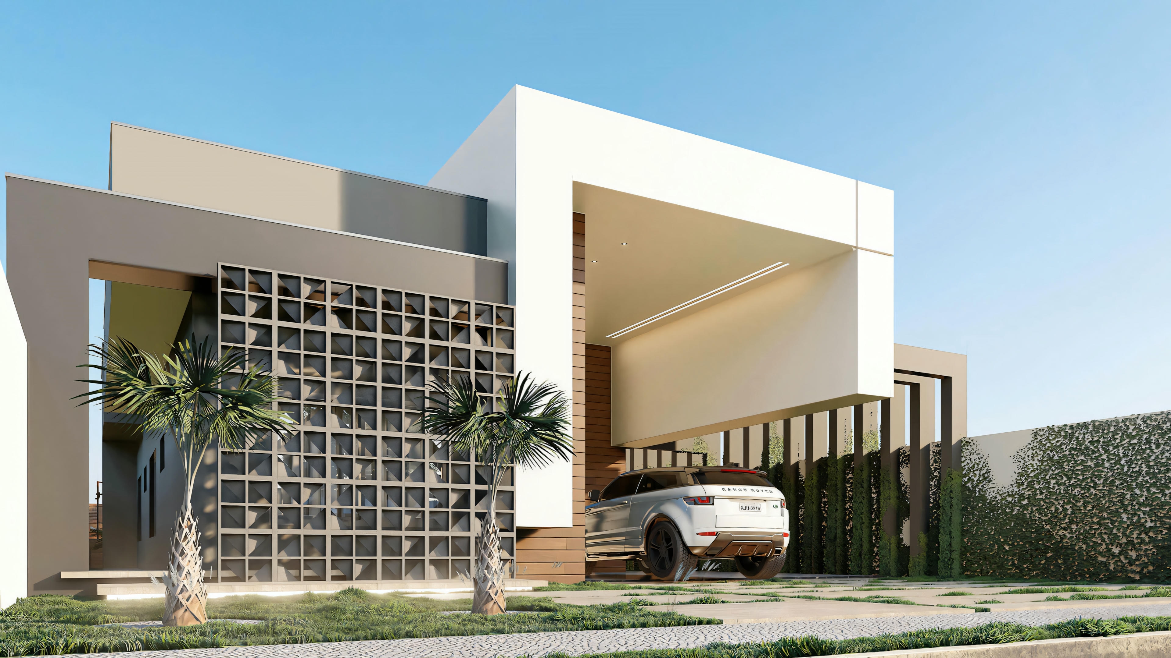 Modern house with large windows in an urban setting.