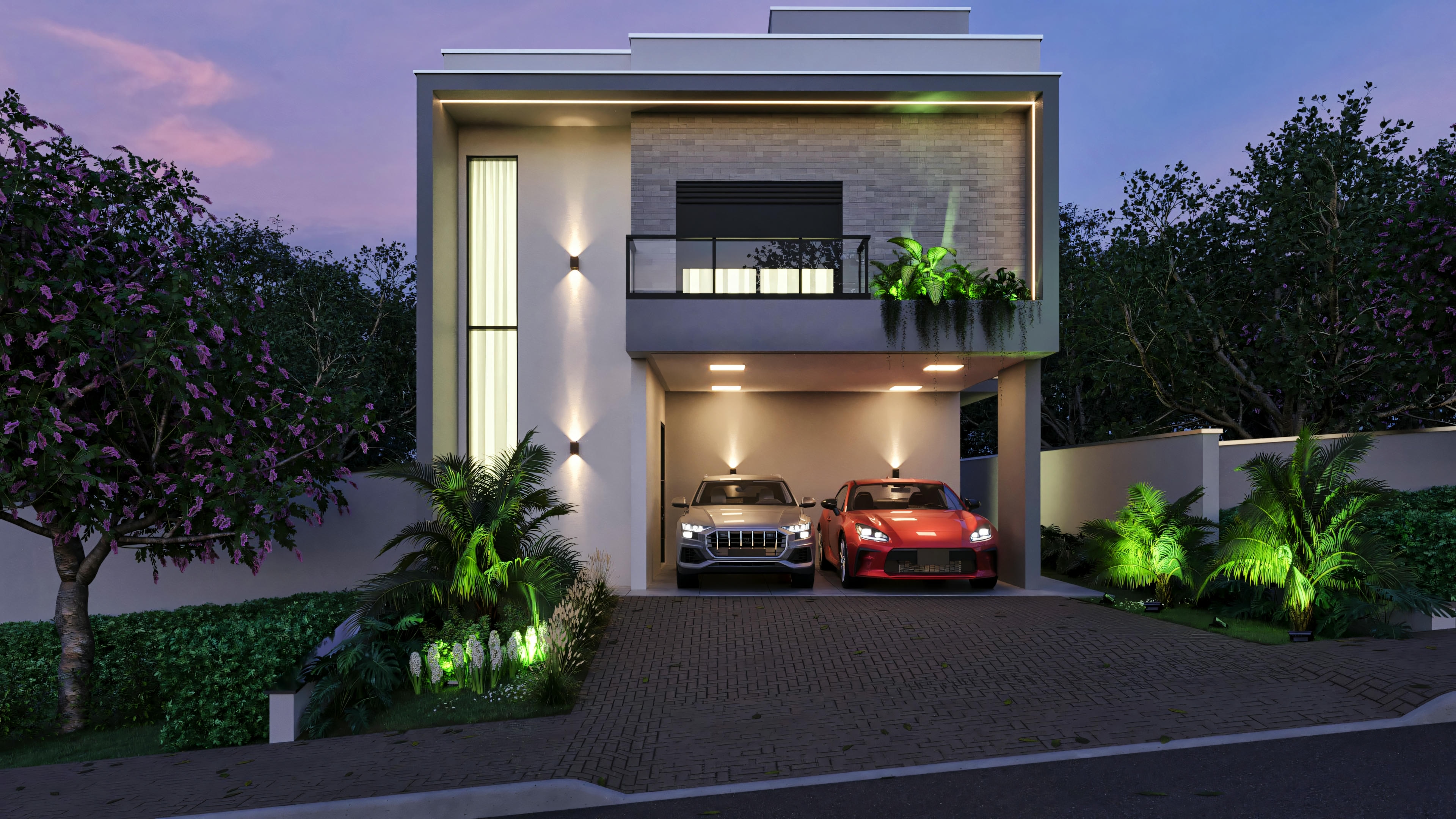 House facade with planter.
