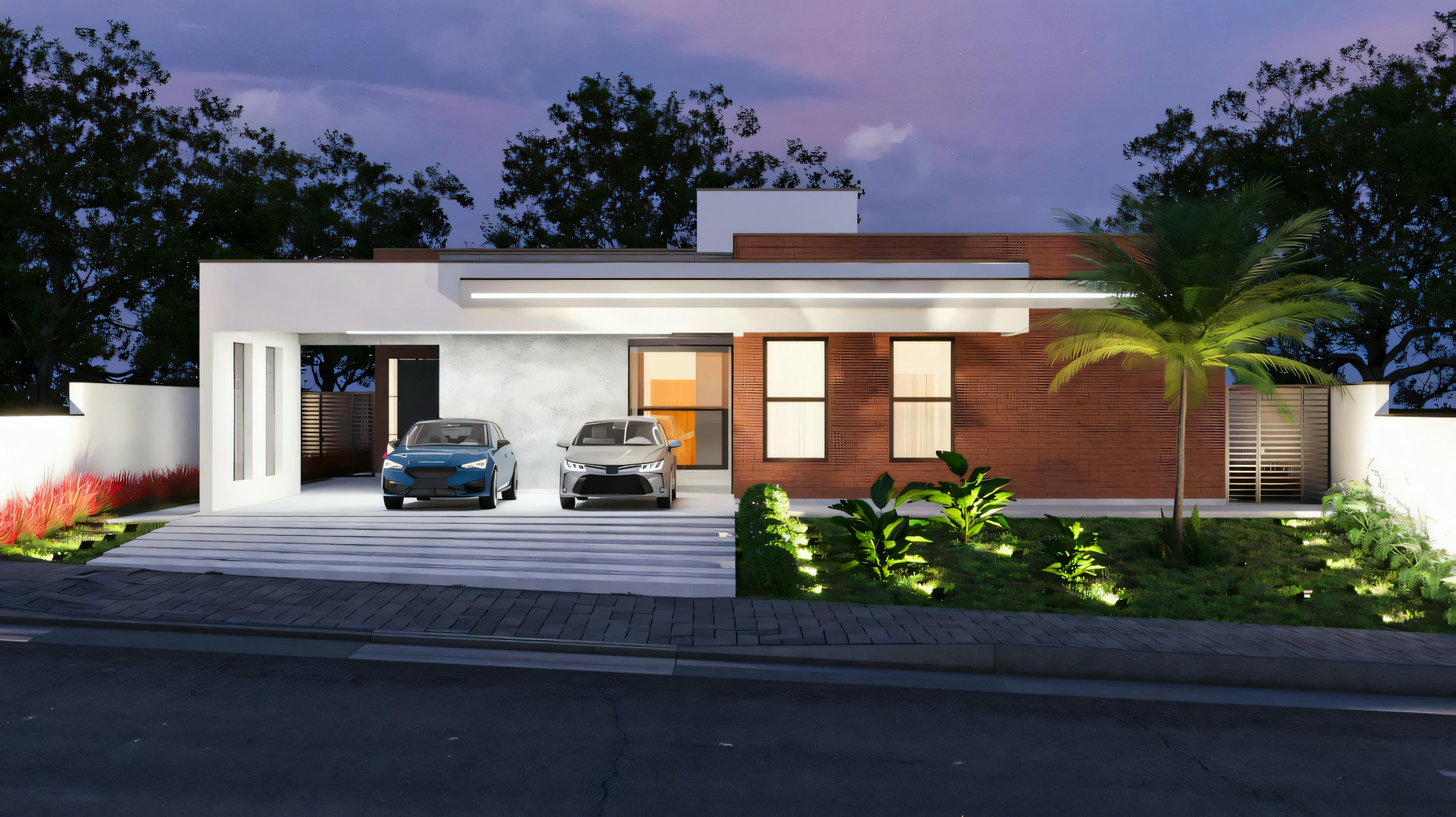 Fachada moderna casa de planta baja led.