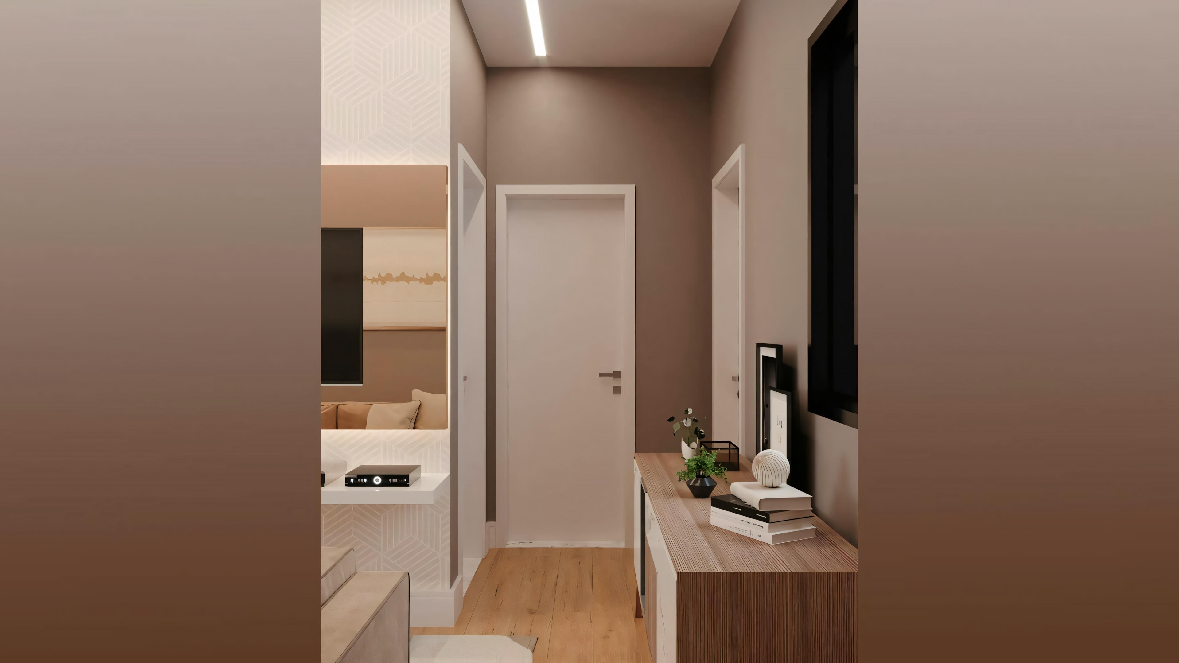 Modern bedroom with bed and nightstands.