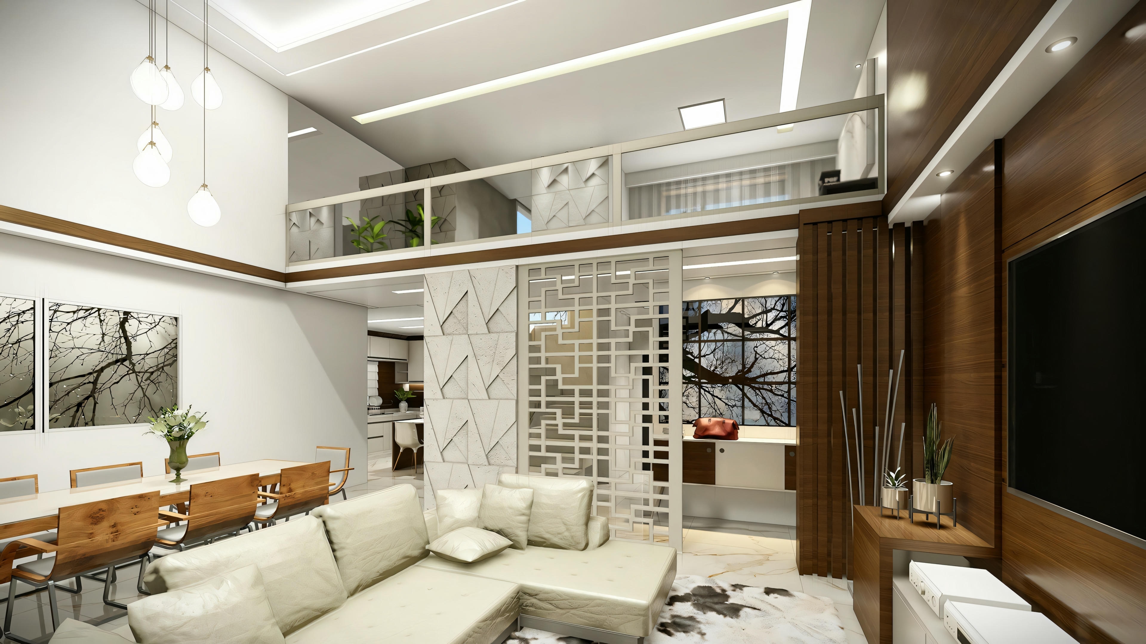 Modern house with large windows.