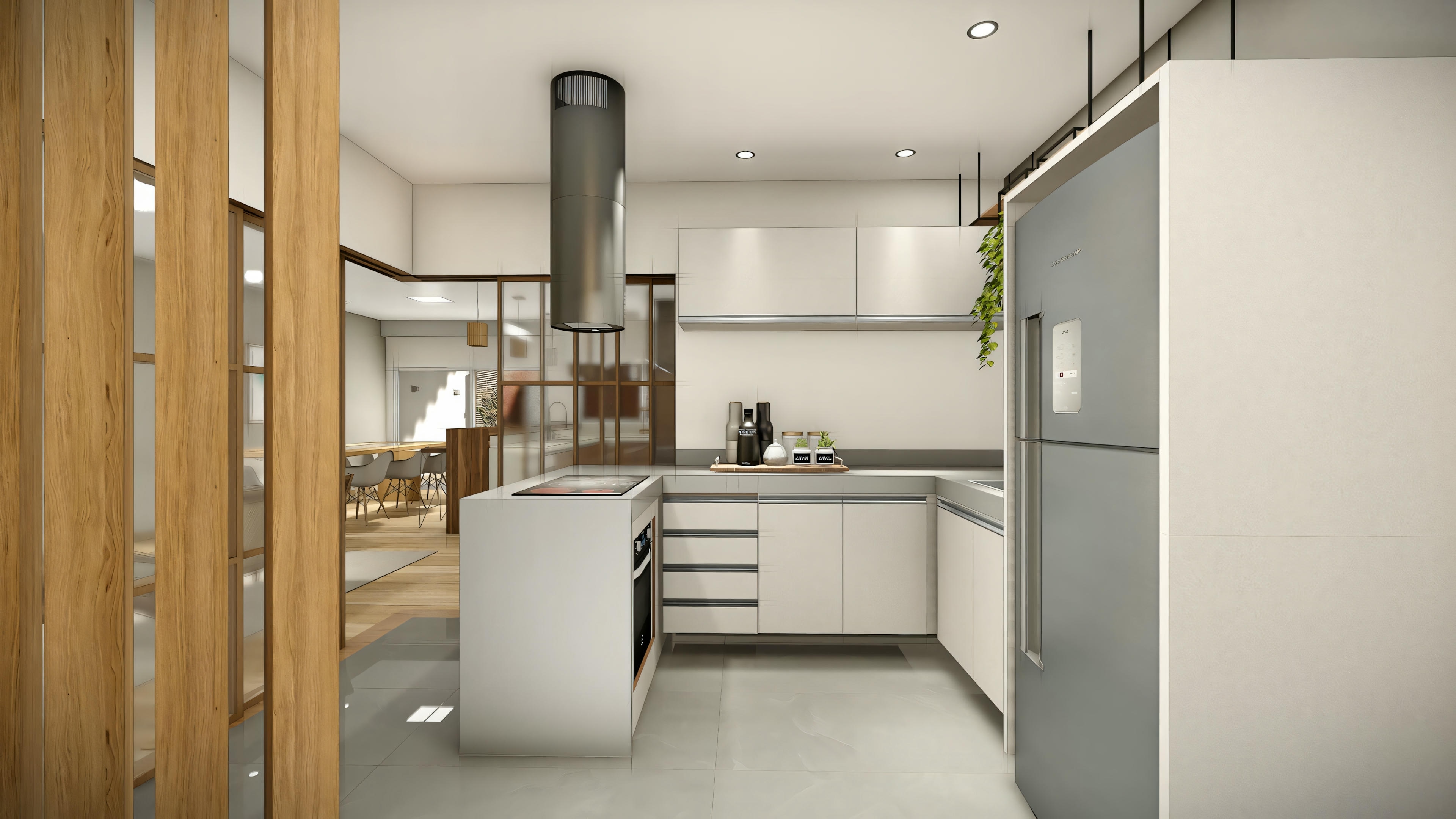 A modern kitchen with elegant finishes, stainless steel appliances, and a central island.