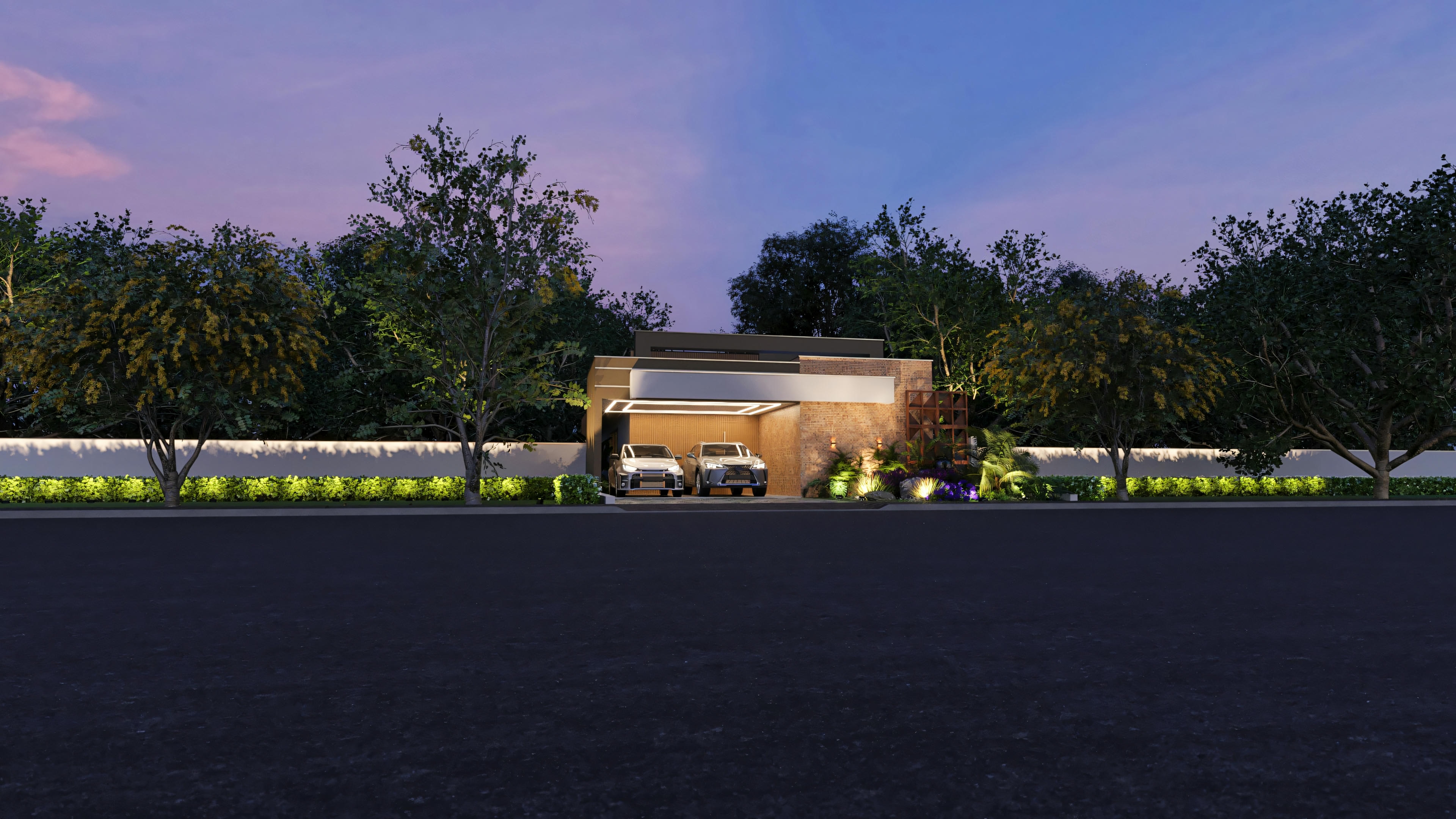 Night house facade with LED.