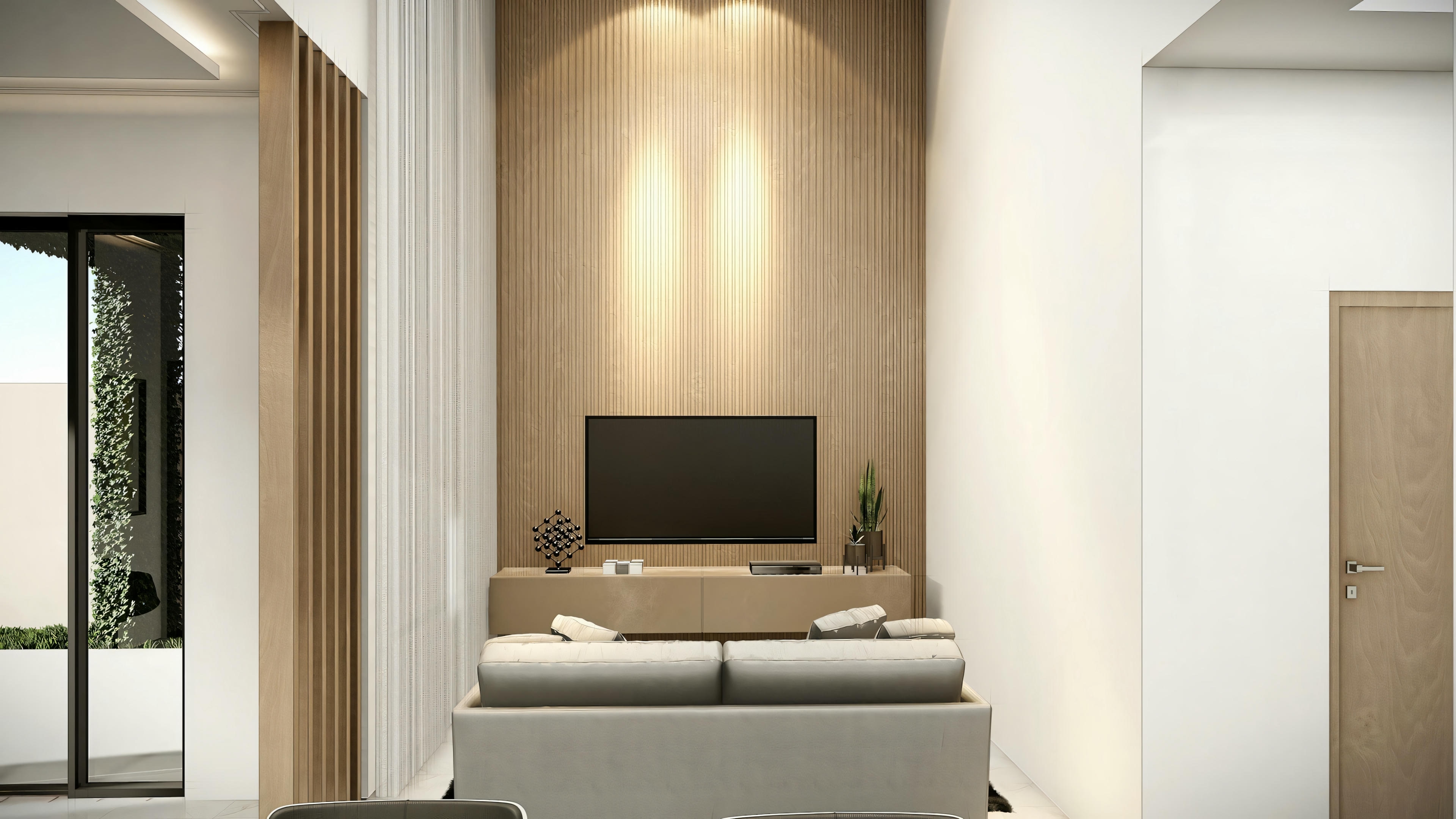 Interior view of an entrance hall with elegant furniture and decorative elements.