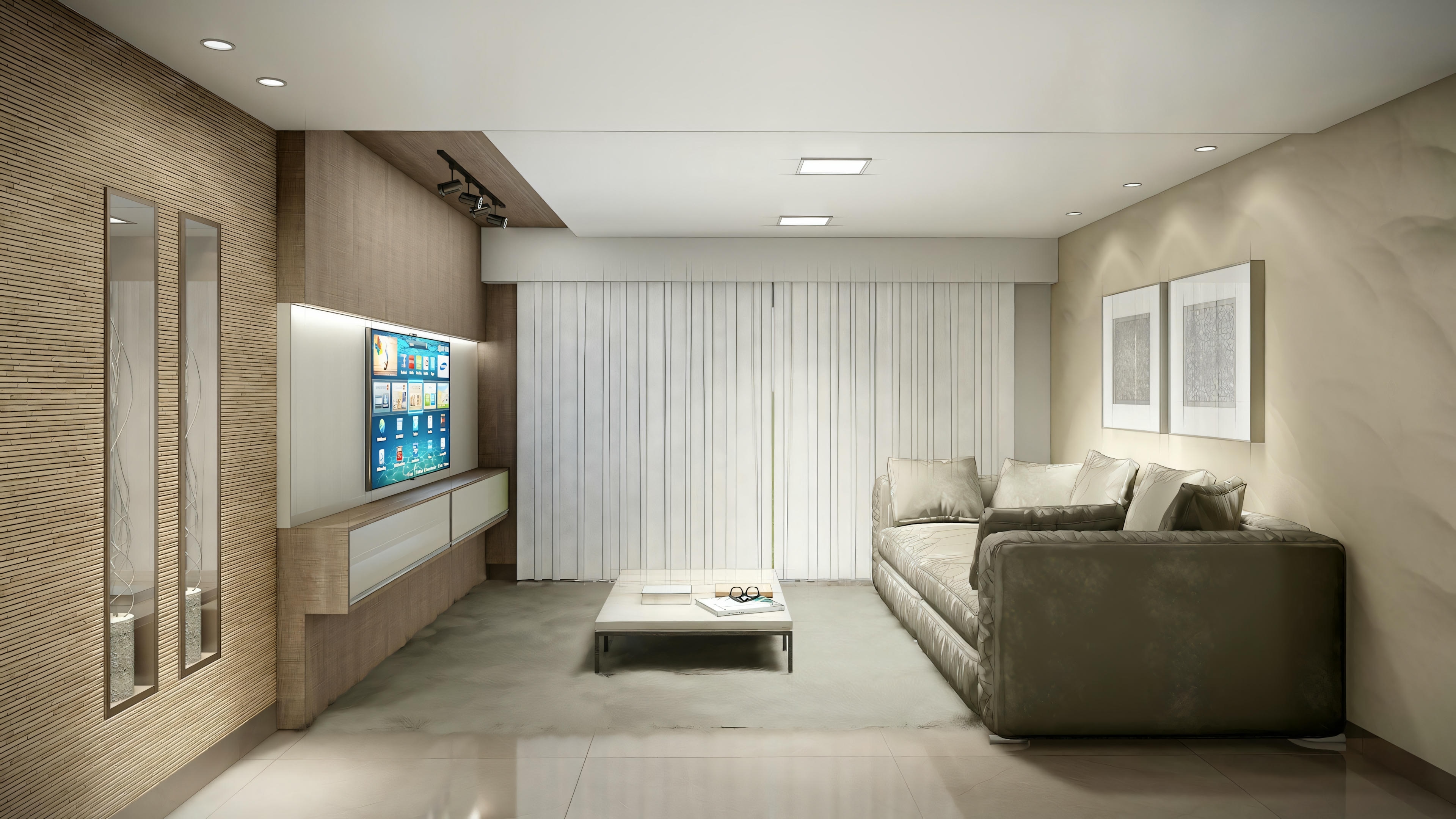 A modern living room with contemporary furniture and a large window allowing natural light.