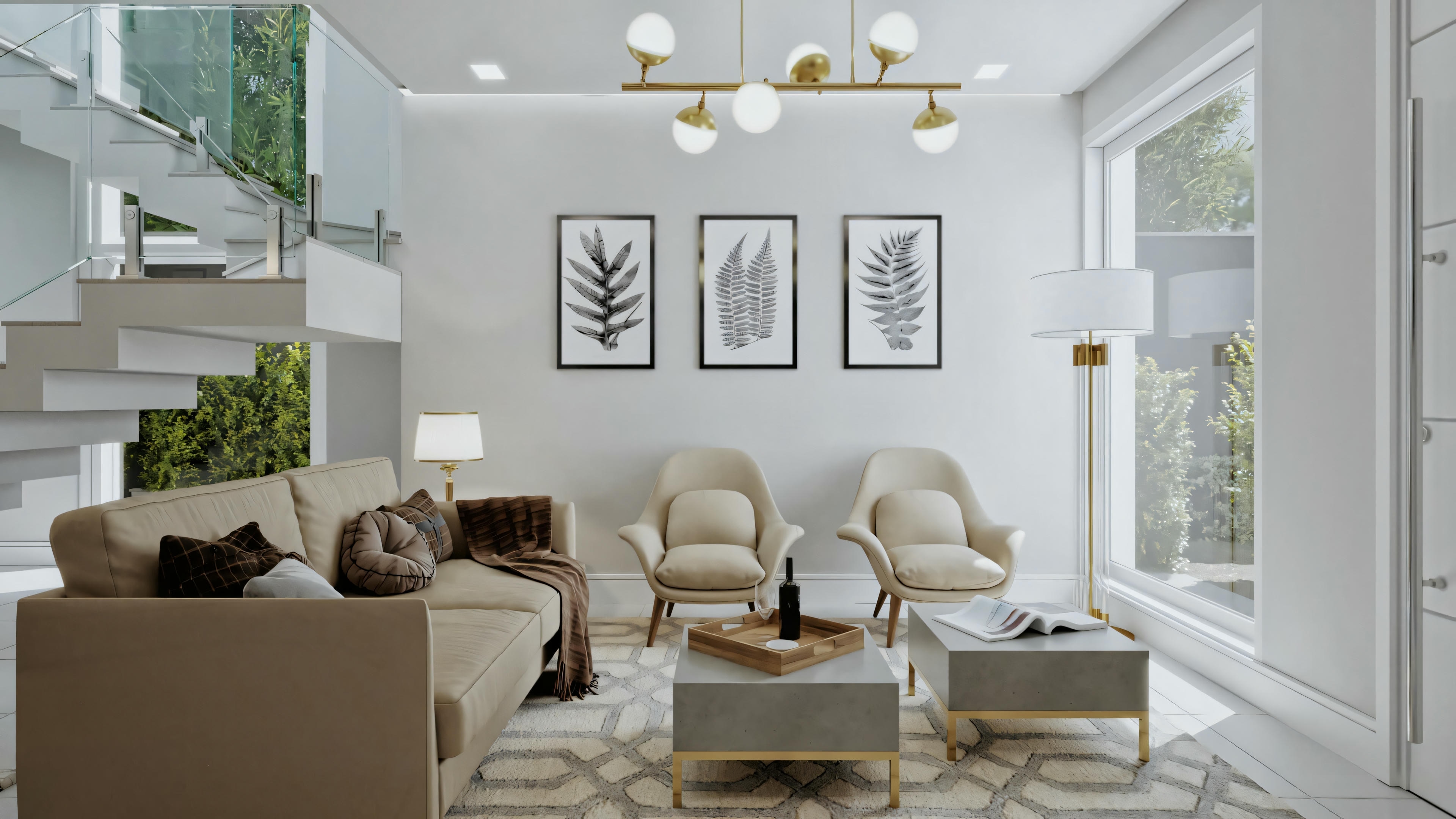 Sala de estar aconchegante com móveis modernos e decoração elegante.