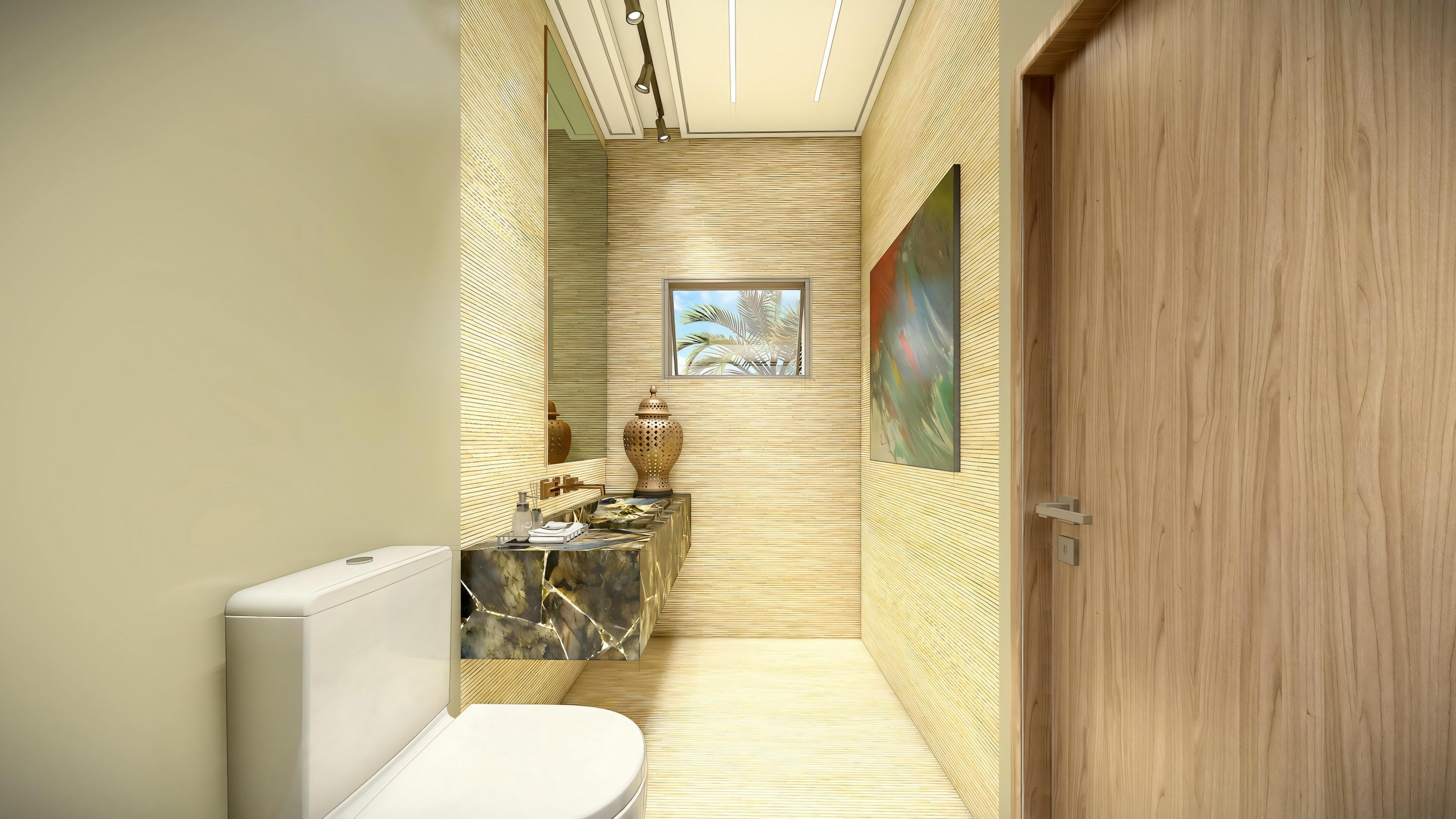 Bathroom focusing on the sink area, including mirror and washbasin.