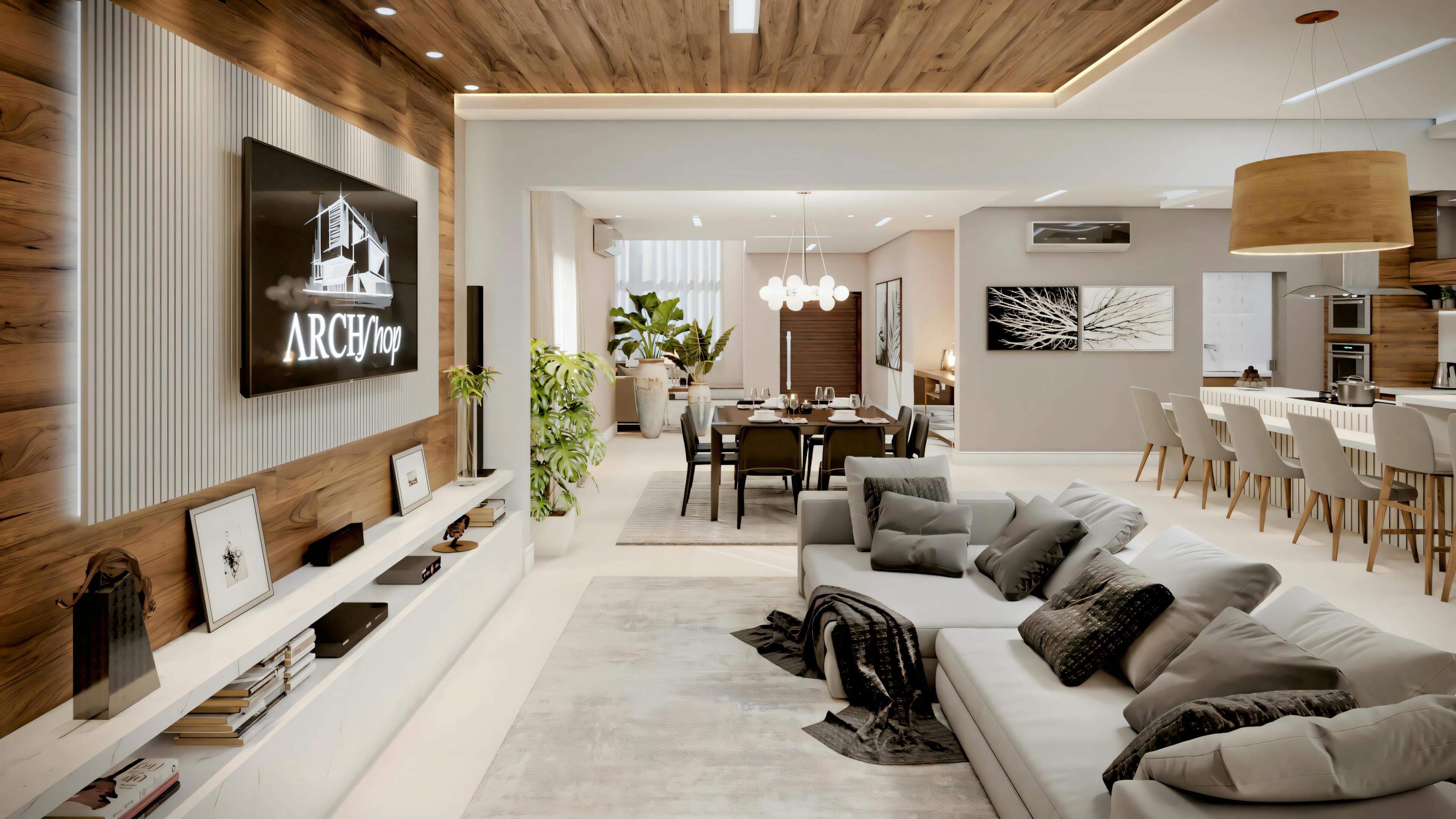 An interior space with a sofa, coffee table, and a view of the outdoors.