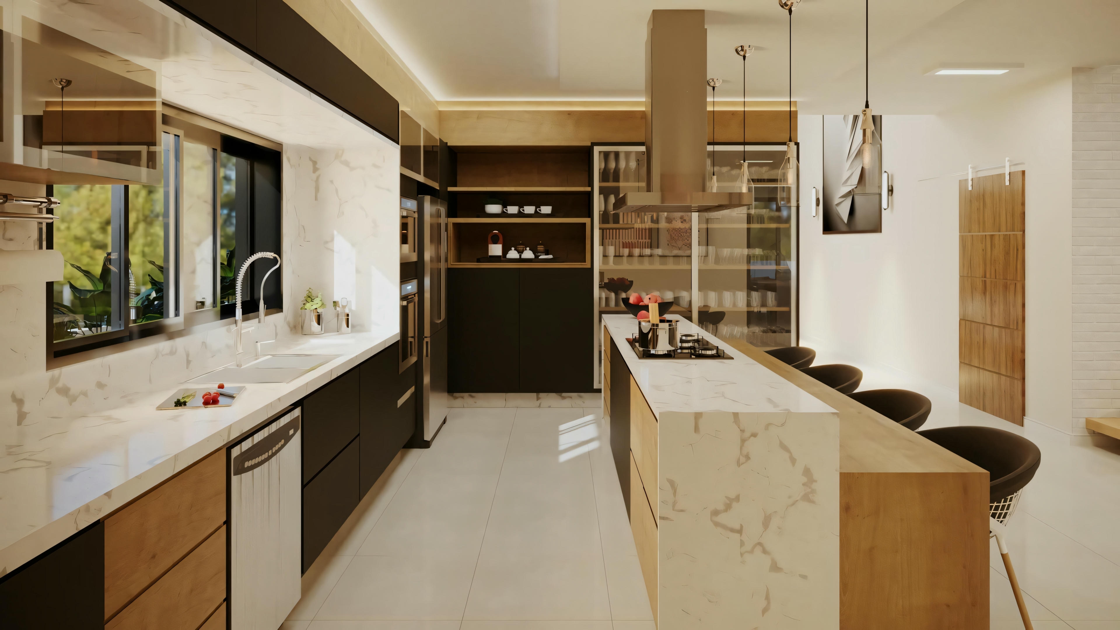 A kitchen with modern appliances, ample cabinetry, and a central island.