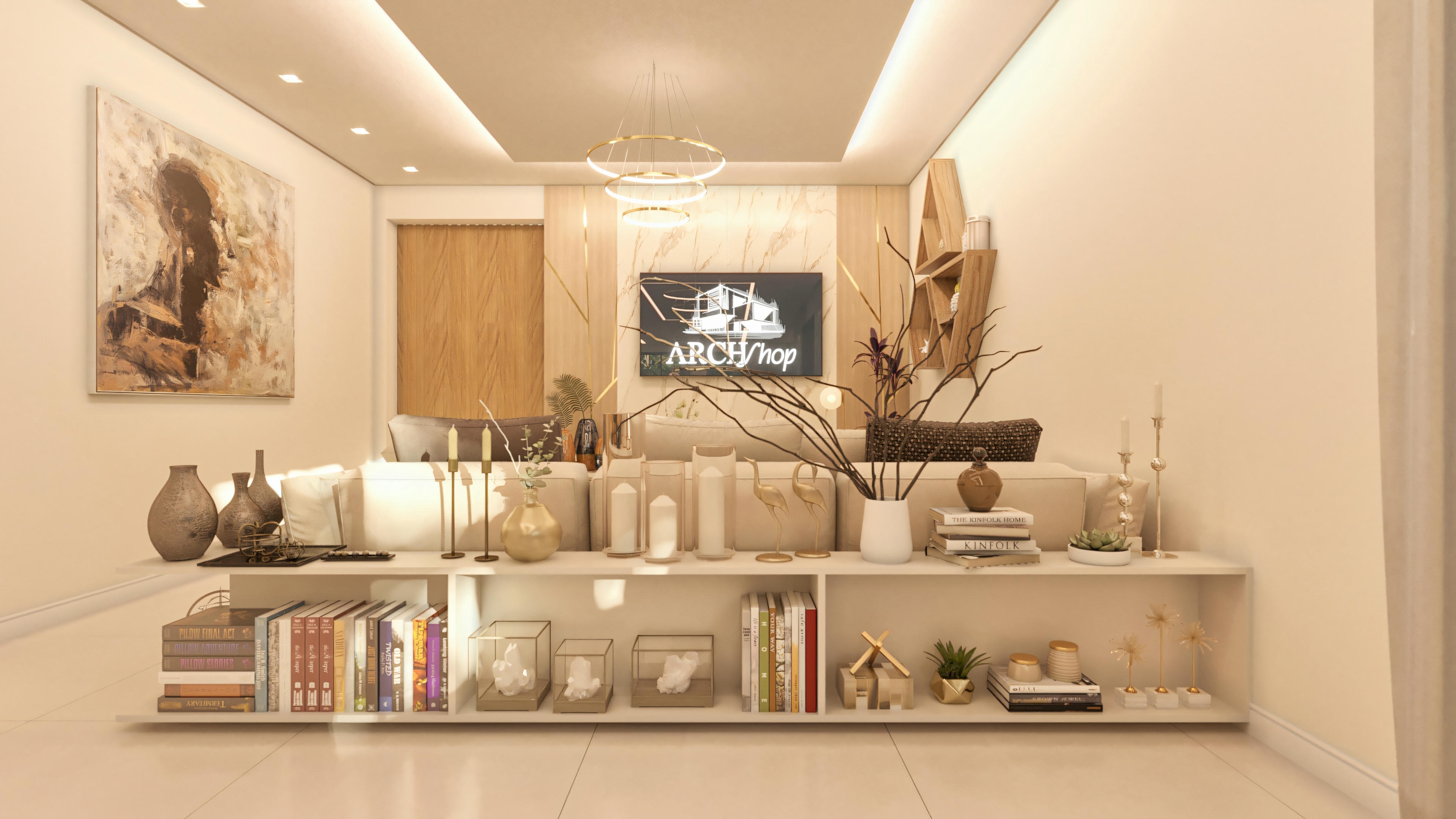 Room design with sideboard.