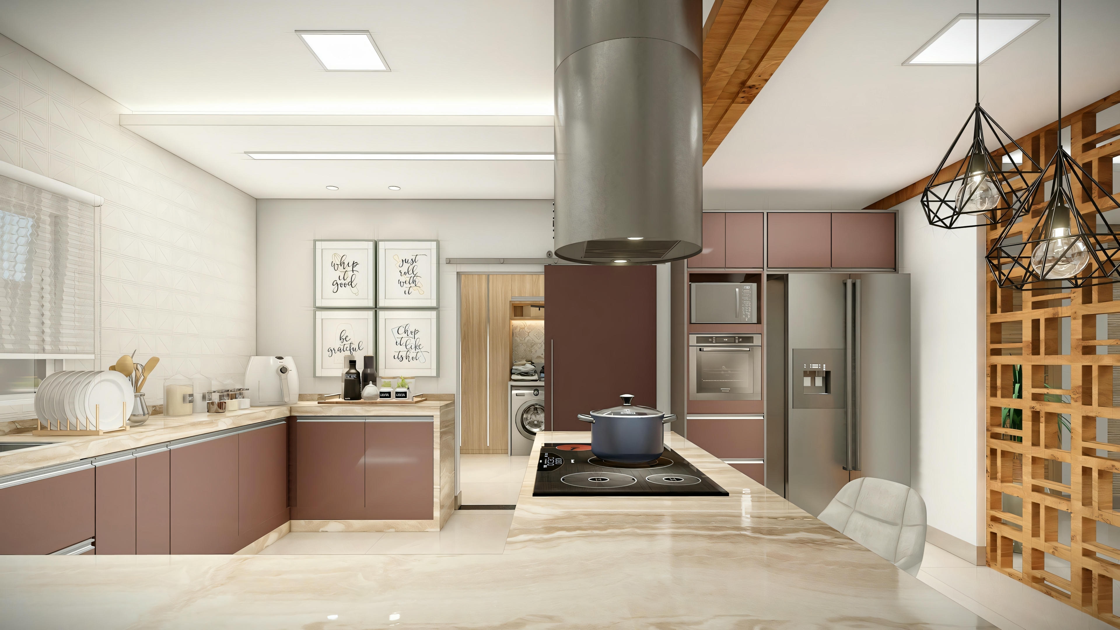 Una cocina moderna con electrodomésticos de última generación y una encimera de isla.