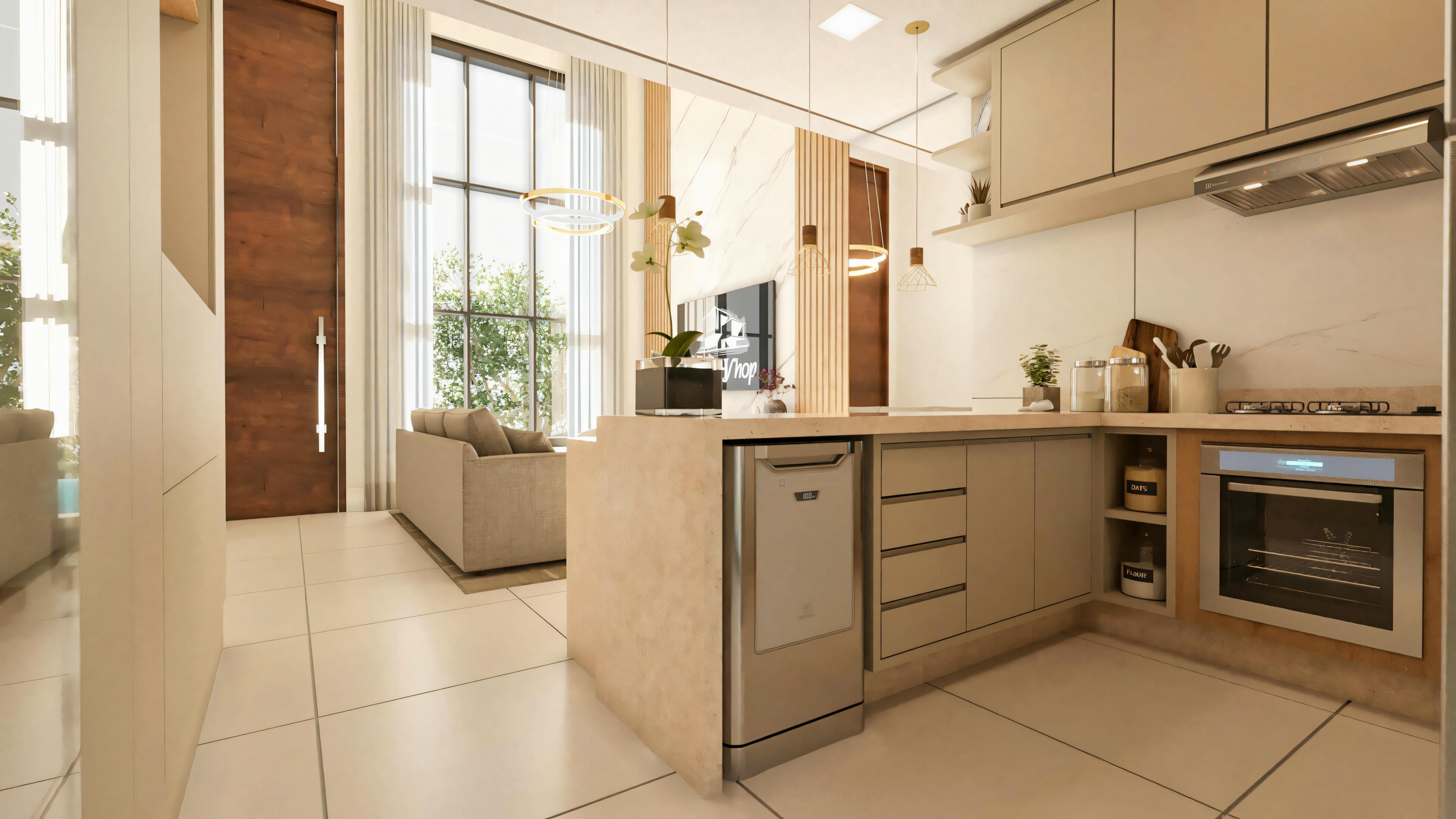 Small house project with integrated kitchen and living room.