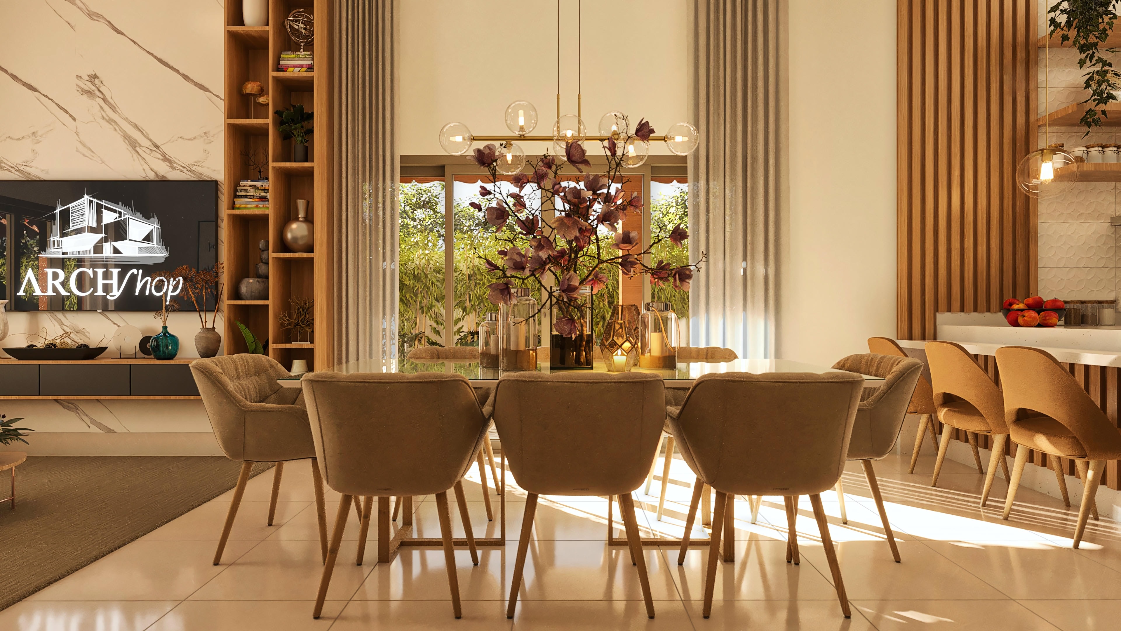 imagem de sala de jantar com porta .