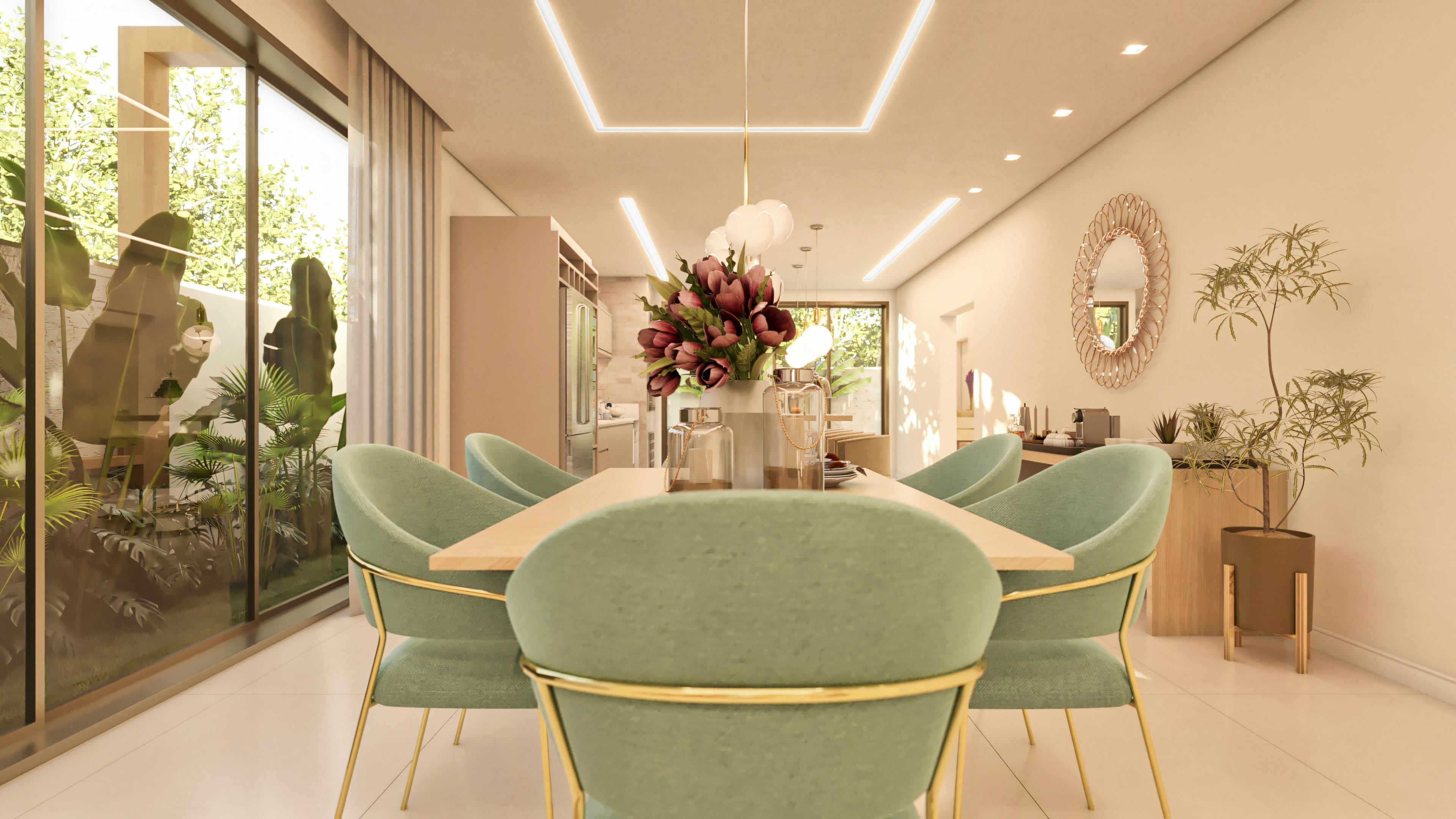 Dining room with door to garden.