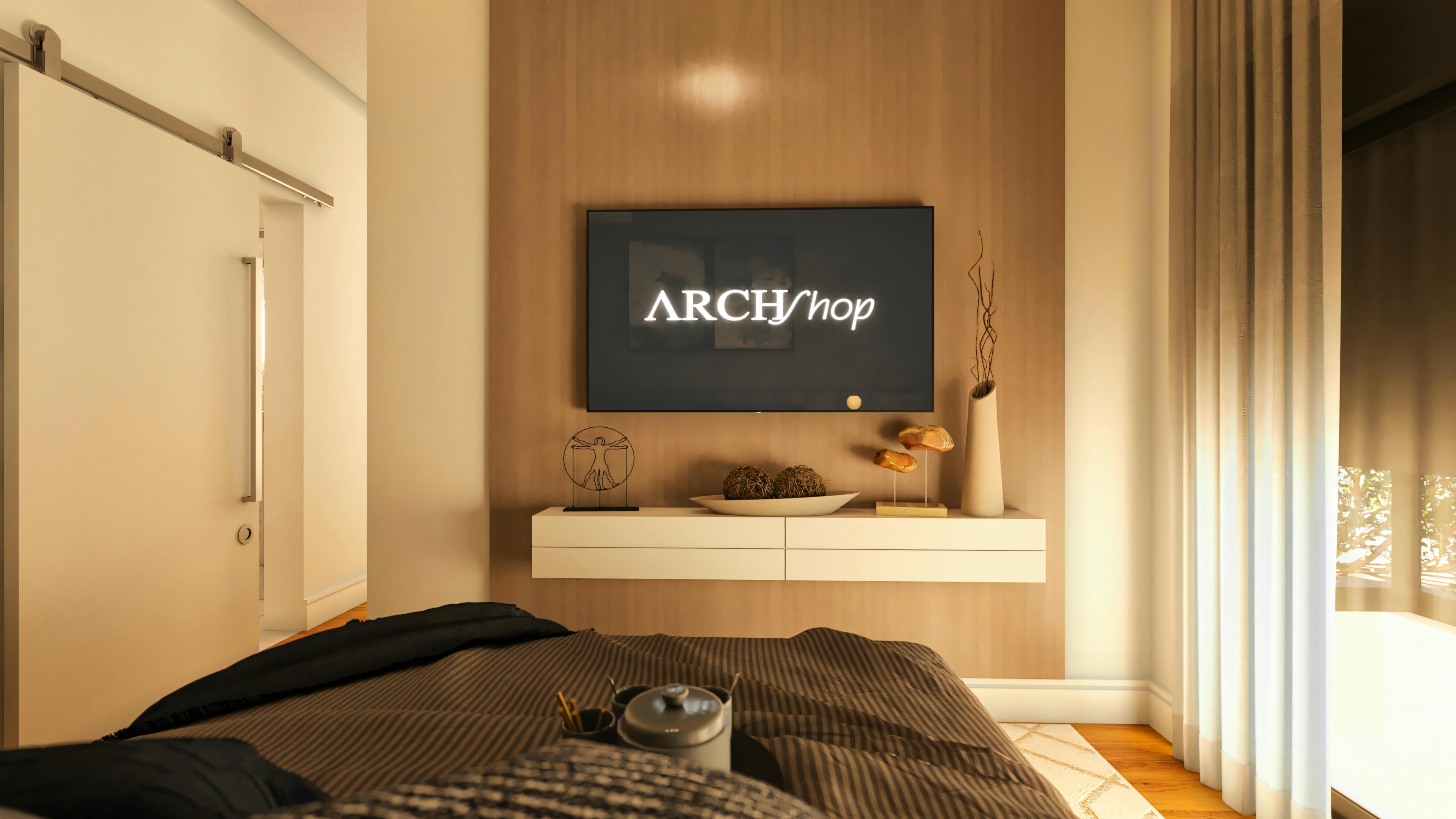 Panel de tv para dormitorio.