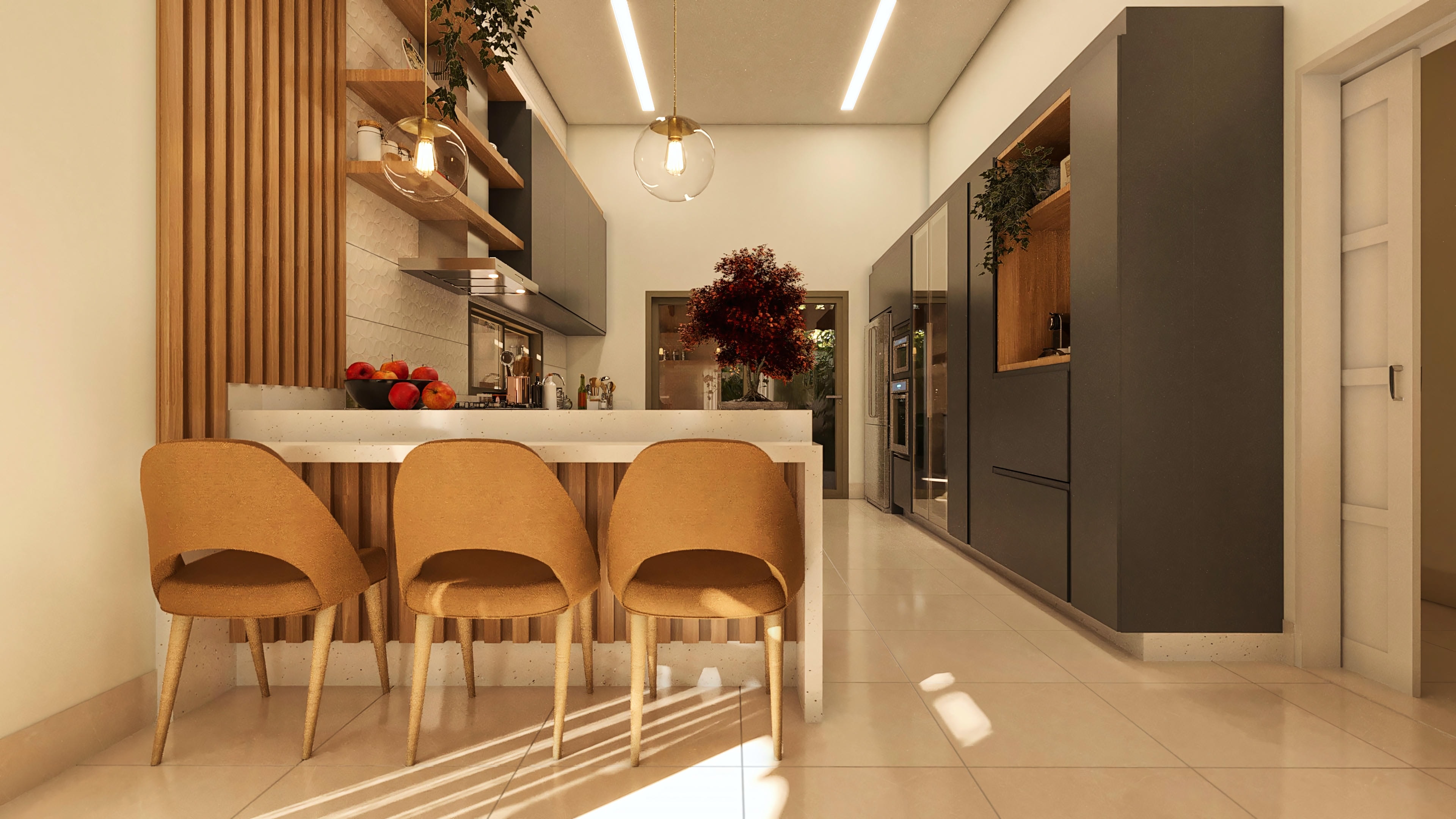 Image of a modern kitchen with LED lighting.