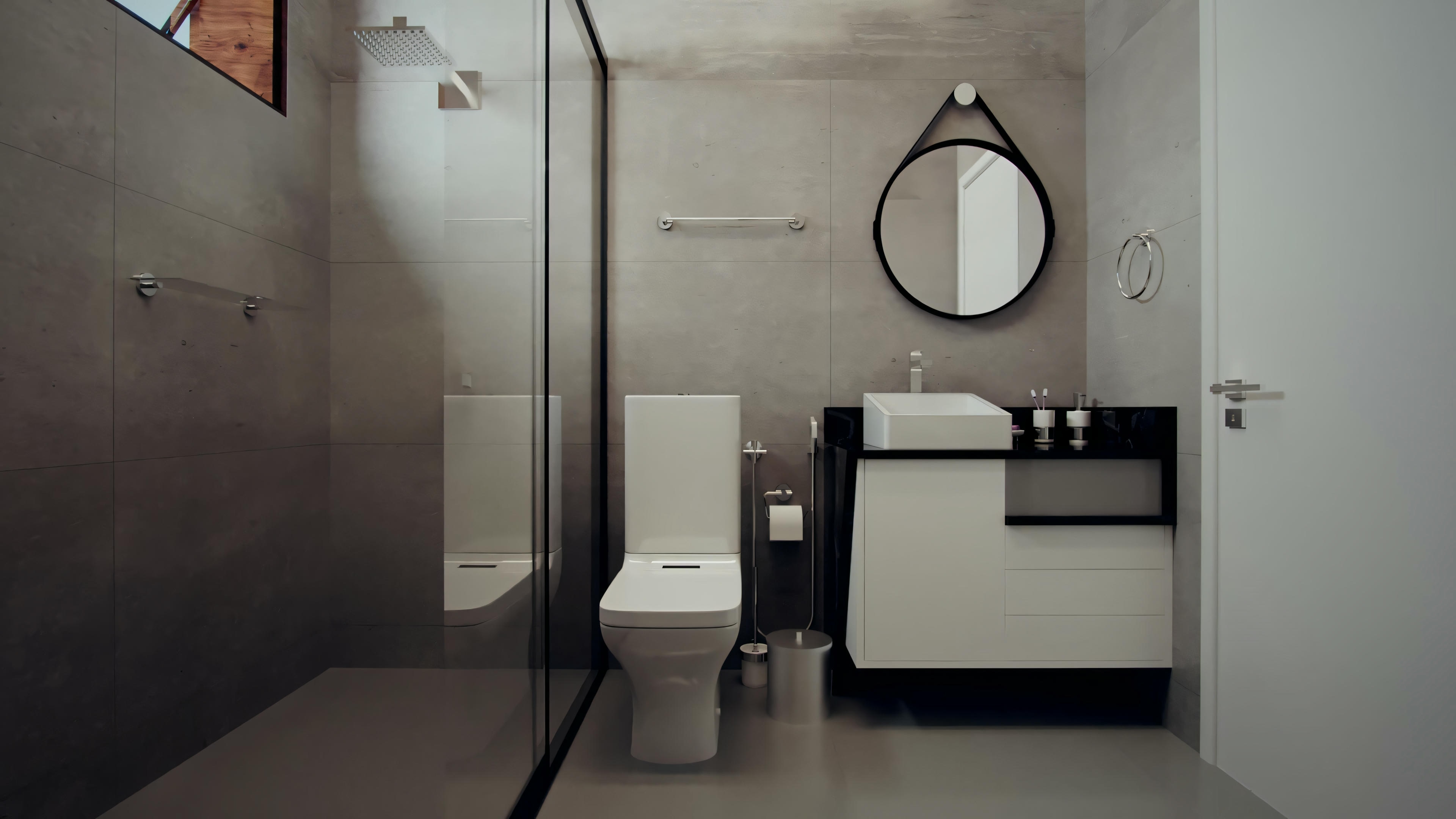 A bathroom with a sink, mirror, and dark-toned walls.
