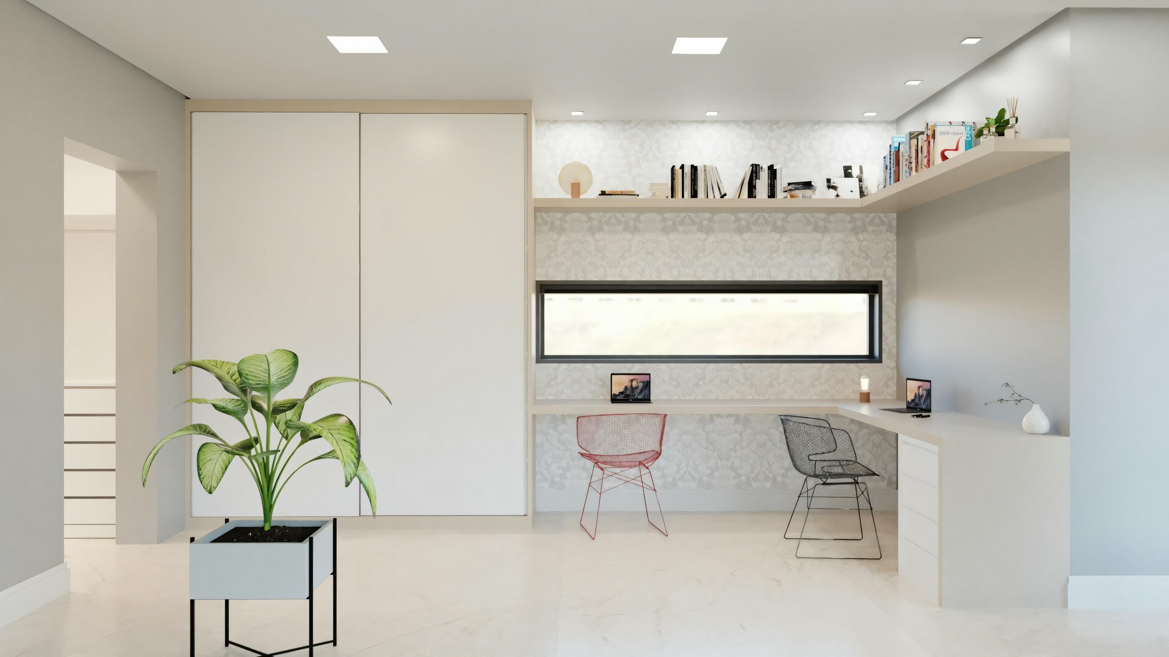 Modern kitchen with an island and bar stools.