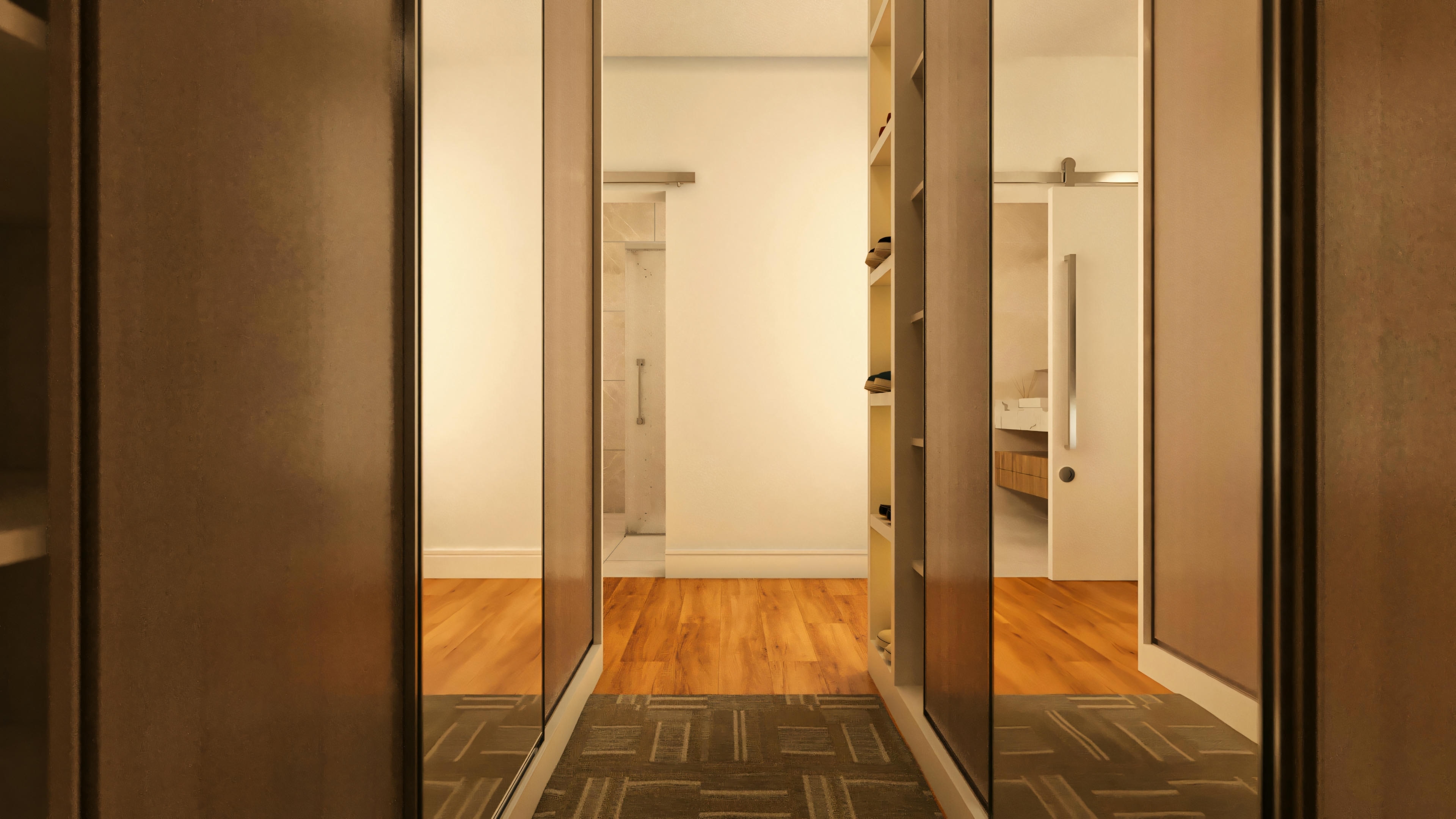 Imagen de vestidor con puertas de espejos.