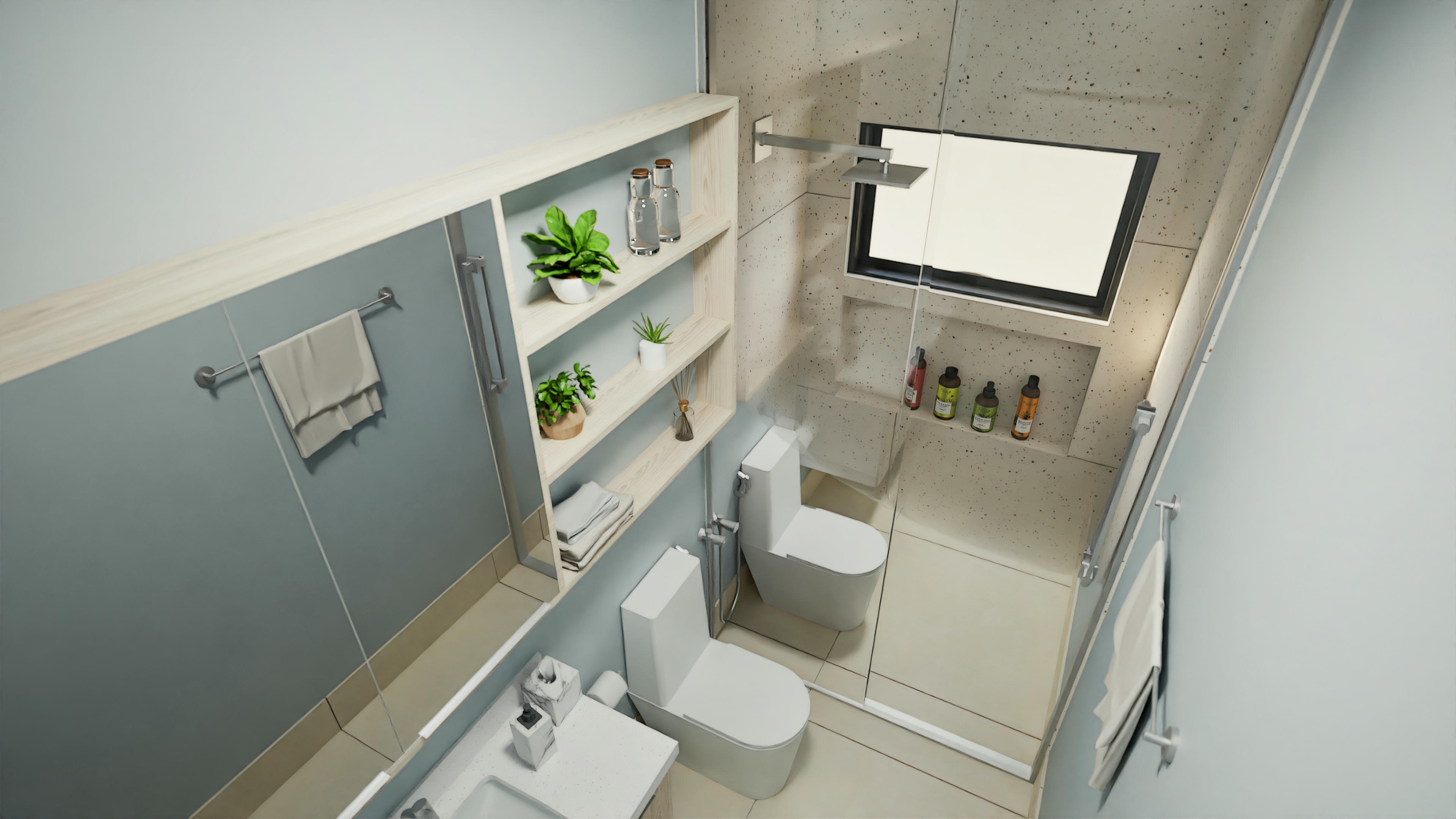 Complete bathroom with paint and tiling.