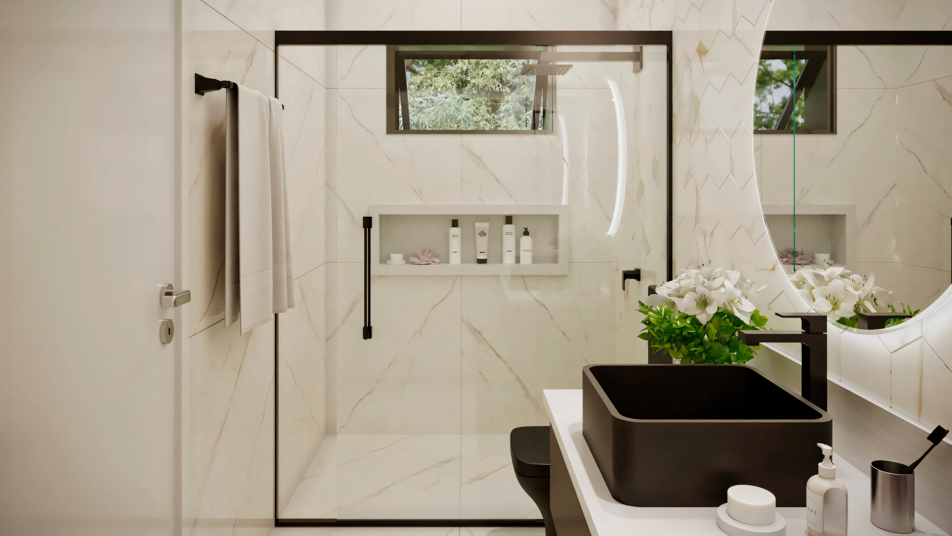 Bathroom with white fixtures, including a built-in bathtub, toilet, and sink with an extended counter.