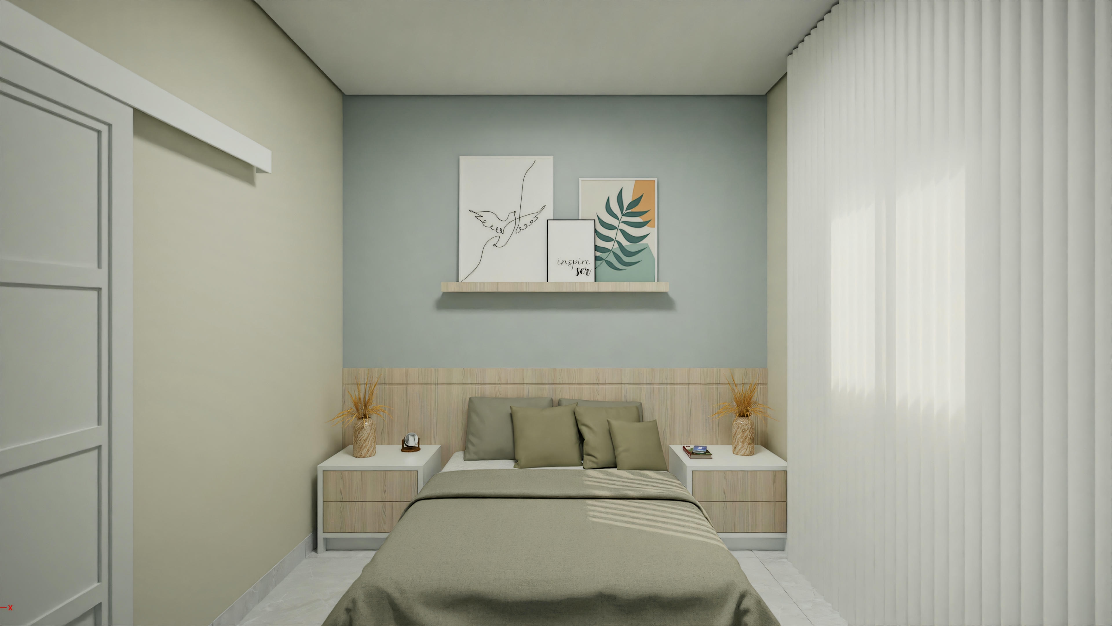 Dormitorio de matrimonio con mesita de noche.