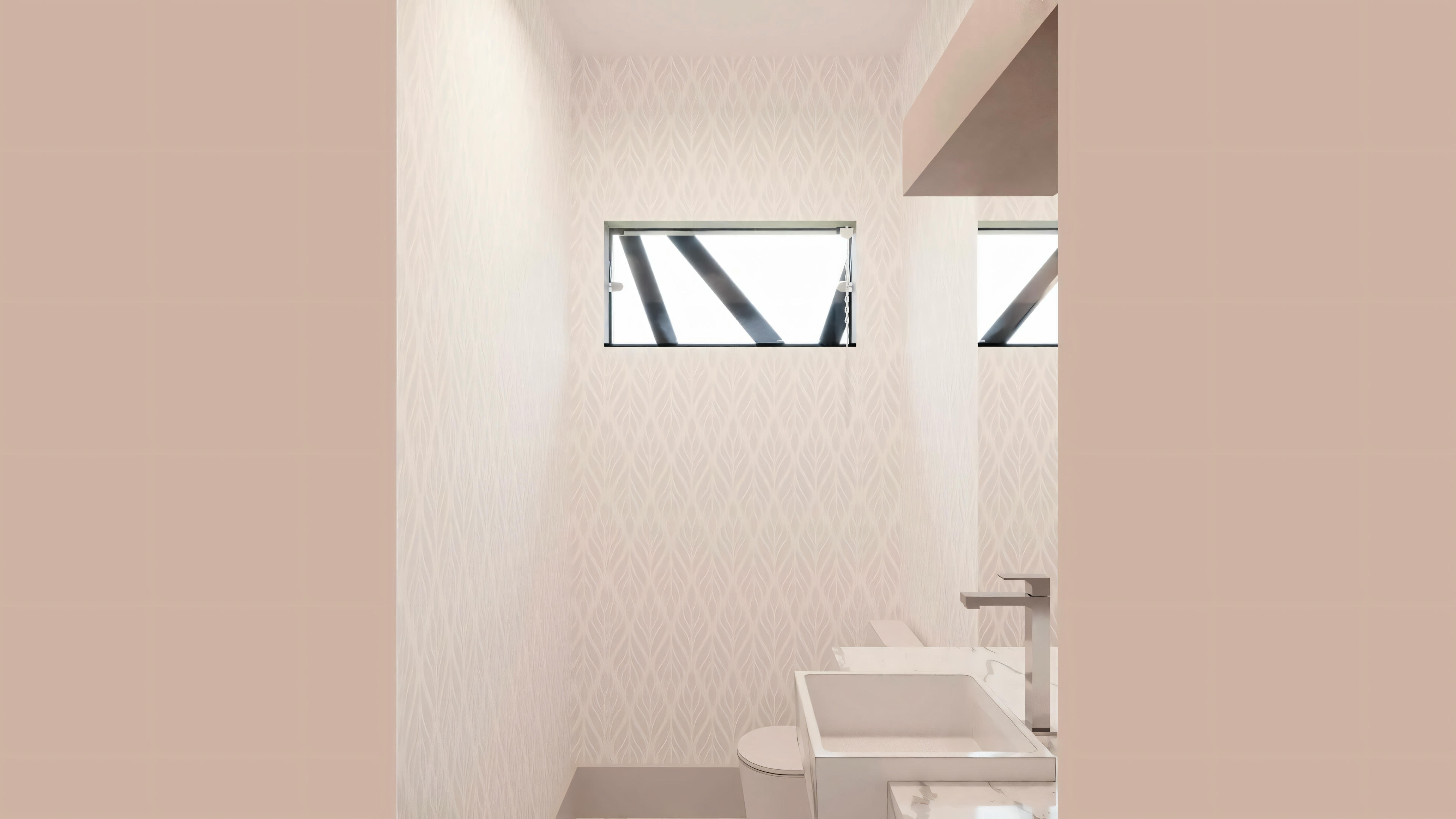 Renderizado de un baño con lavabo y espejo.