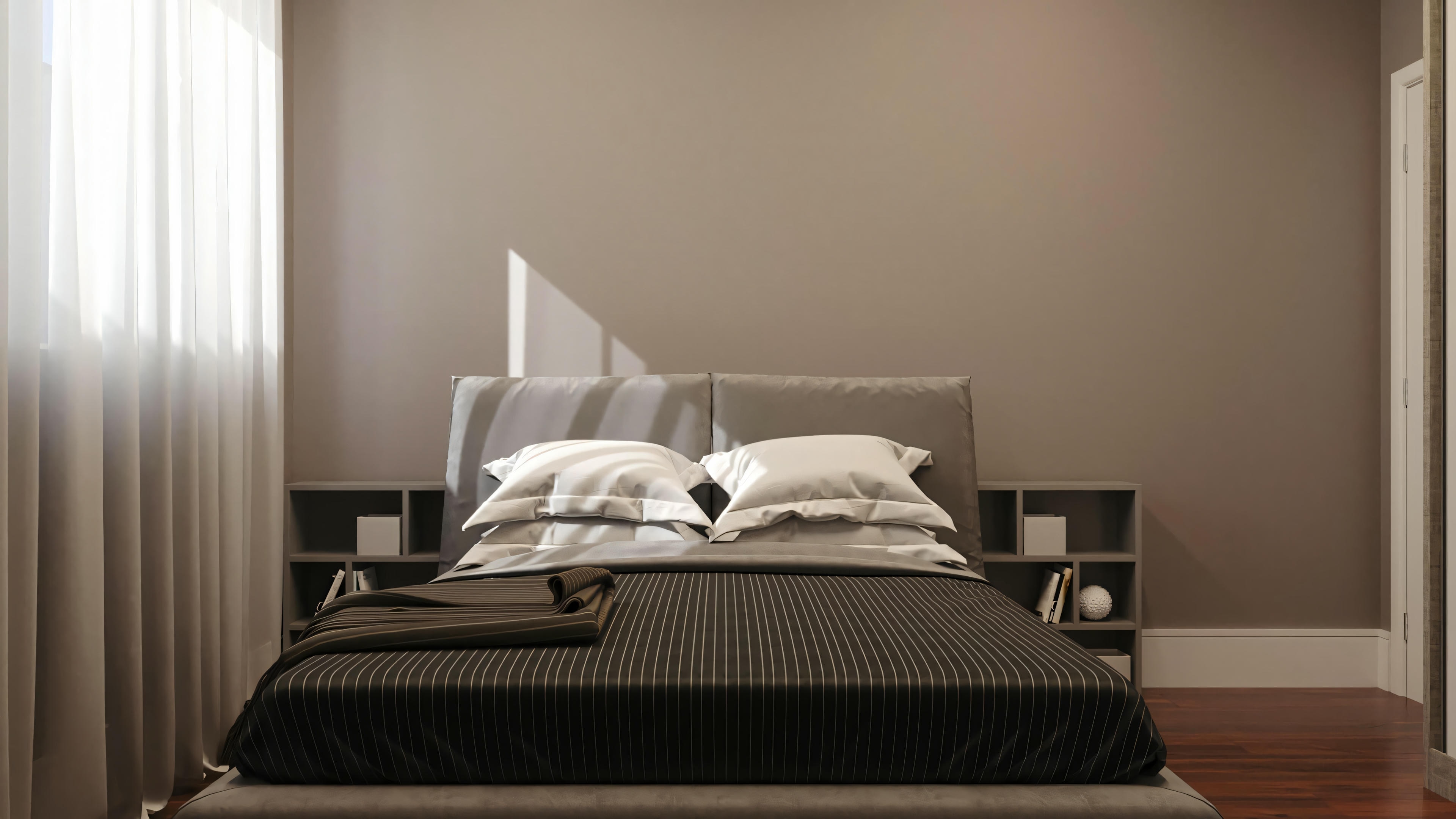 Bedroom with bed and nightstands.