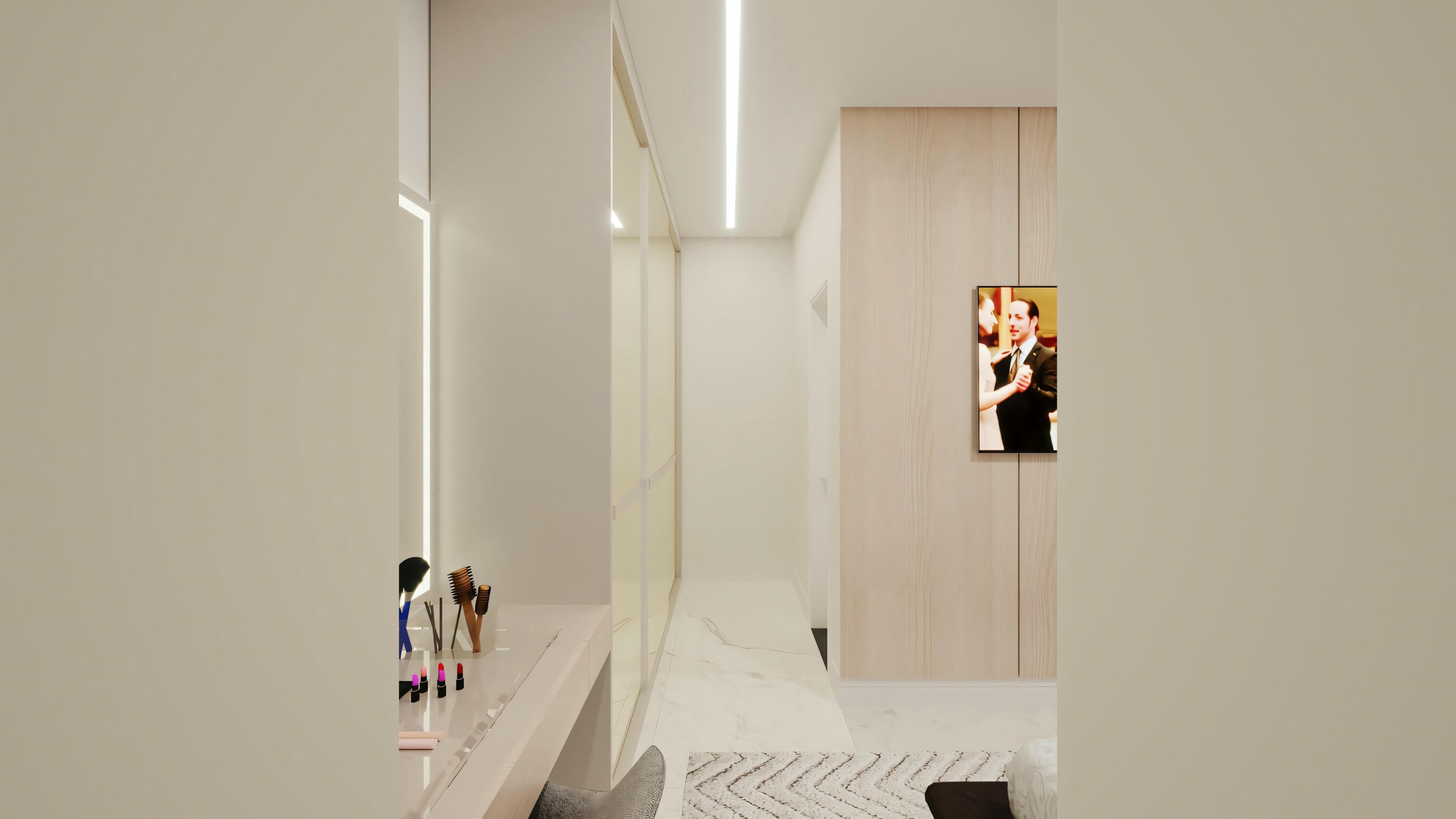 A room with a double bed, bedside tables with lamps, and modern decoration.