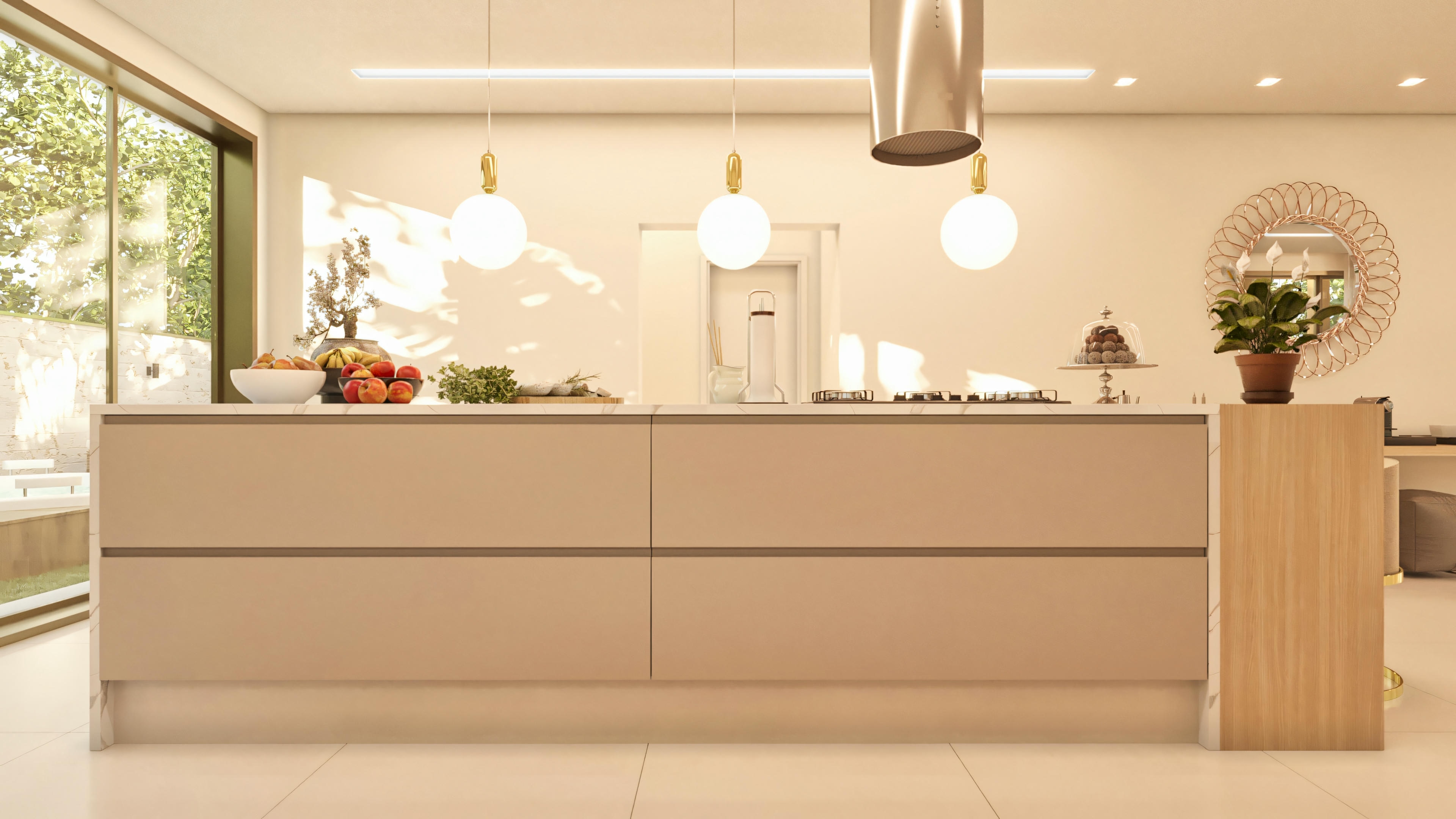 Gourmet kitchen with pendant on the island.