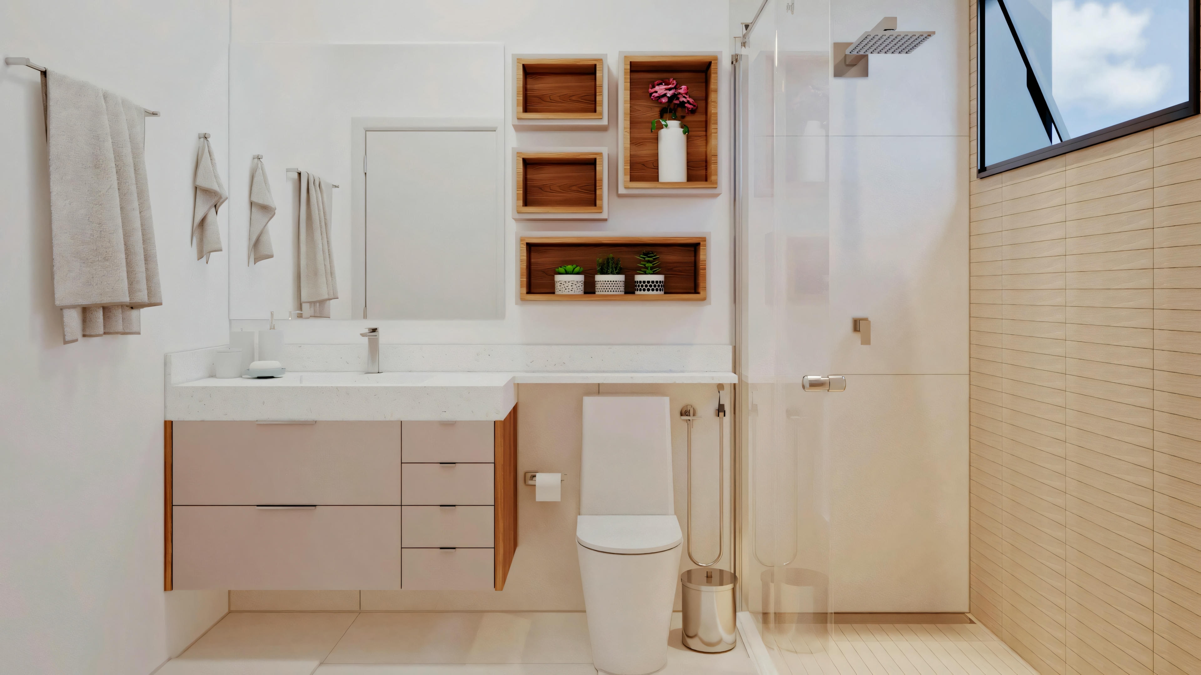 Bathroom with white walls, sink, mirror, and toilet.