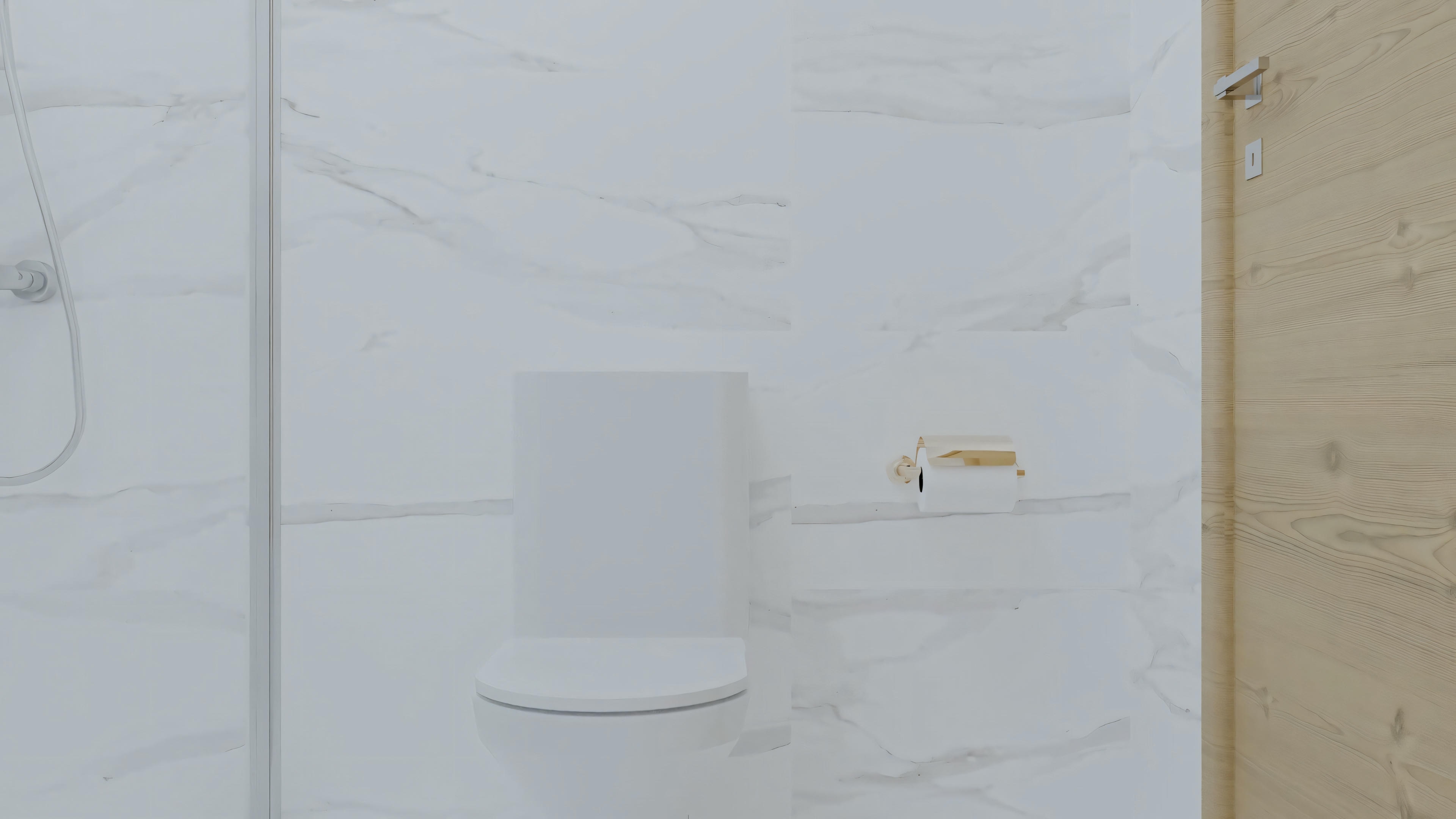 Un portarrollos de papel higiénico en una pared de mármol.