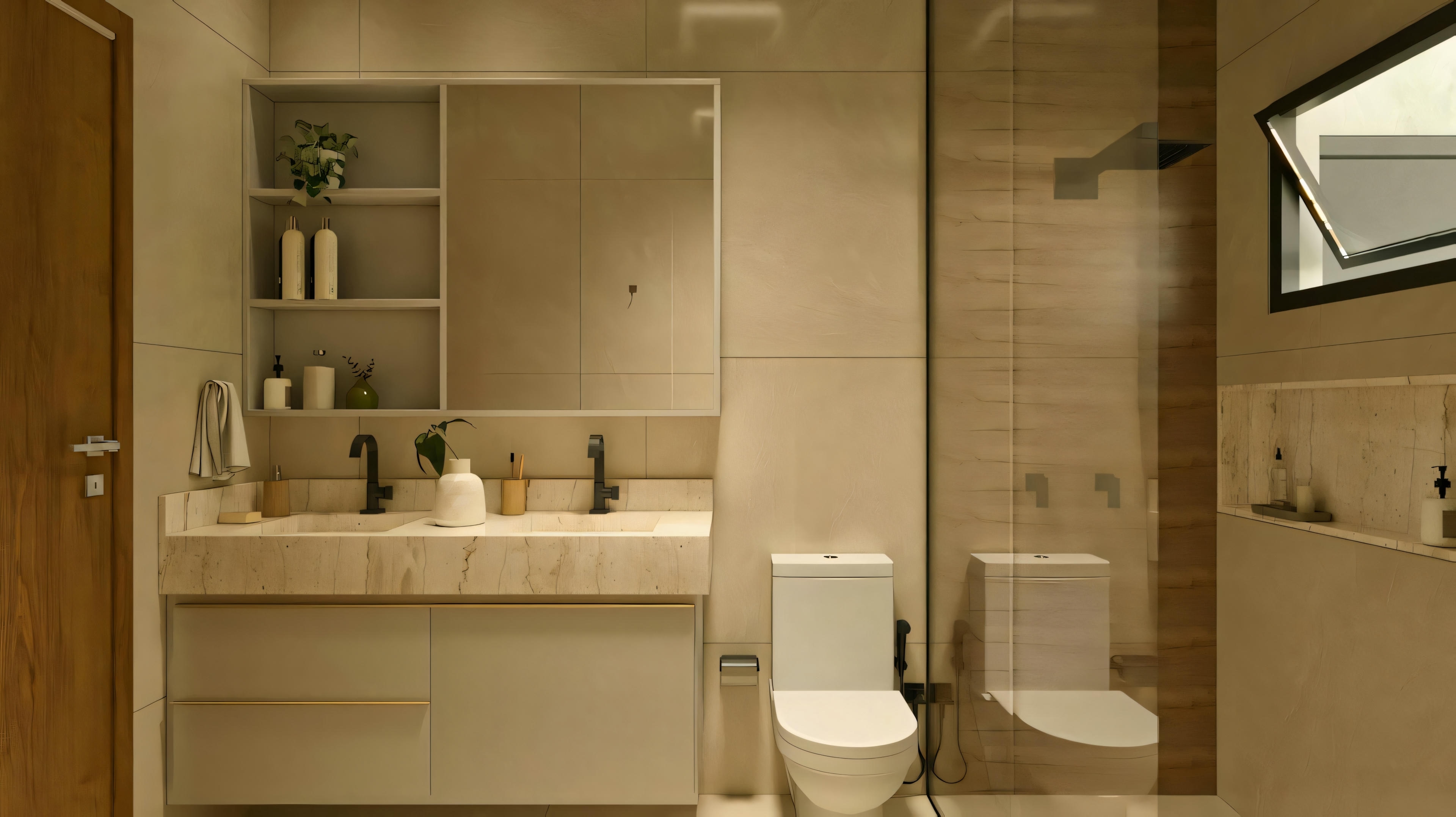 Baño moderno revestido.