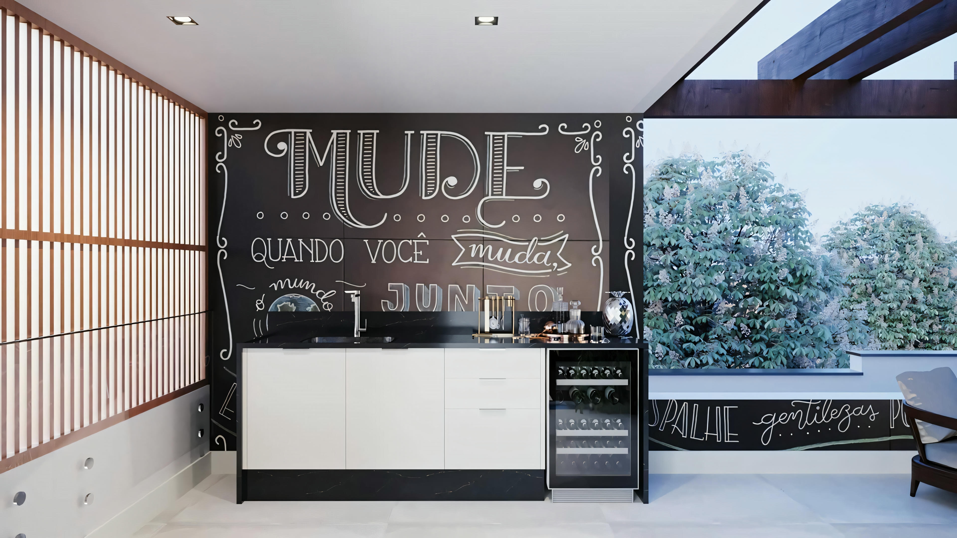 Un espacio interior, probablemente una cocina, con diseño moderno.