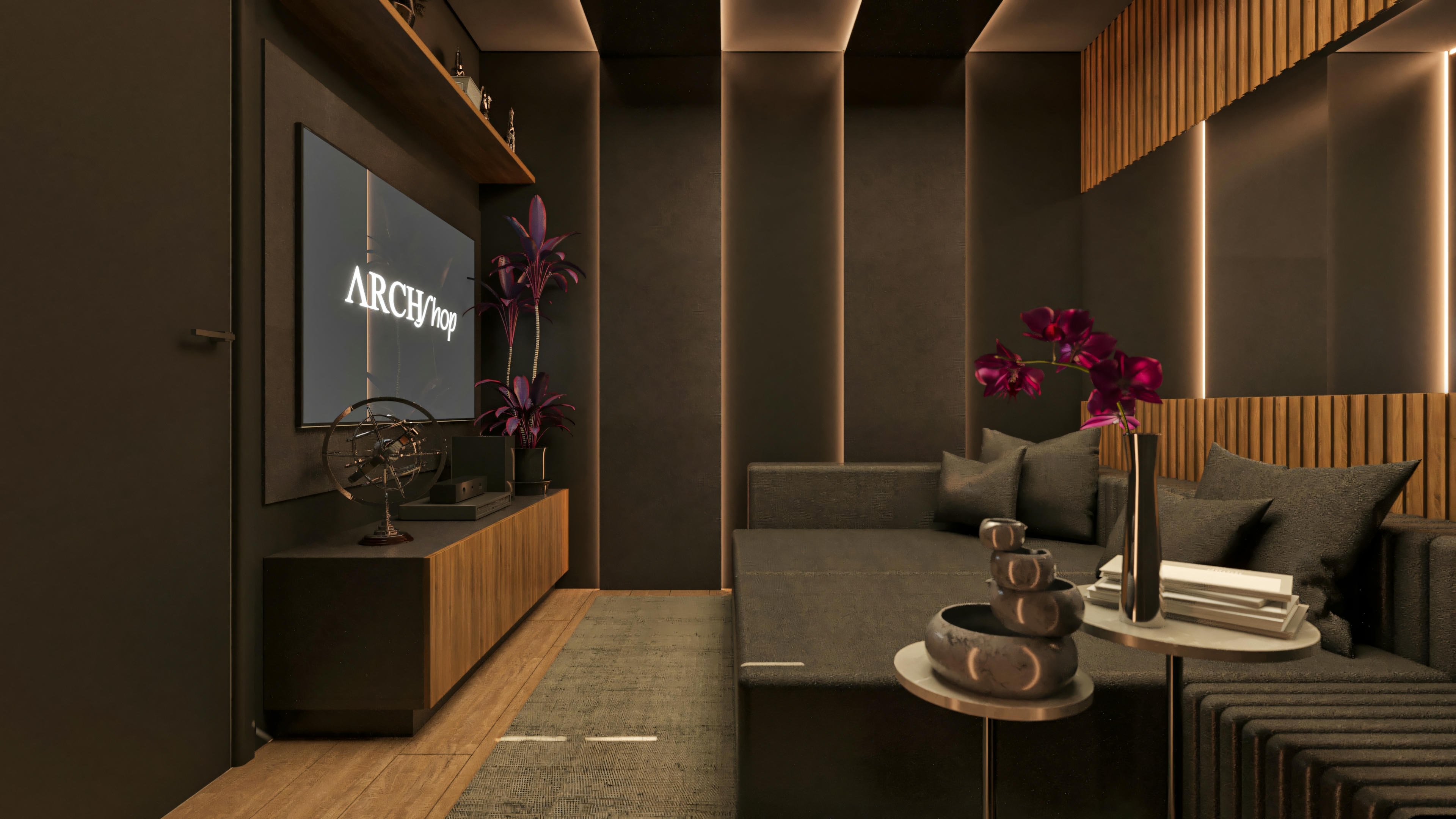 Dark cinema room.