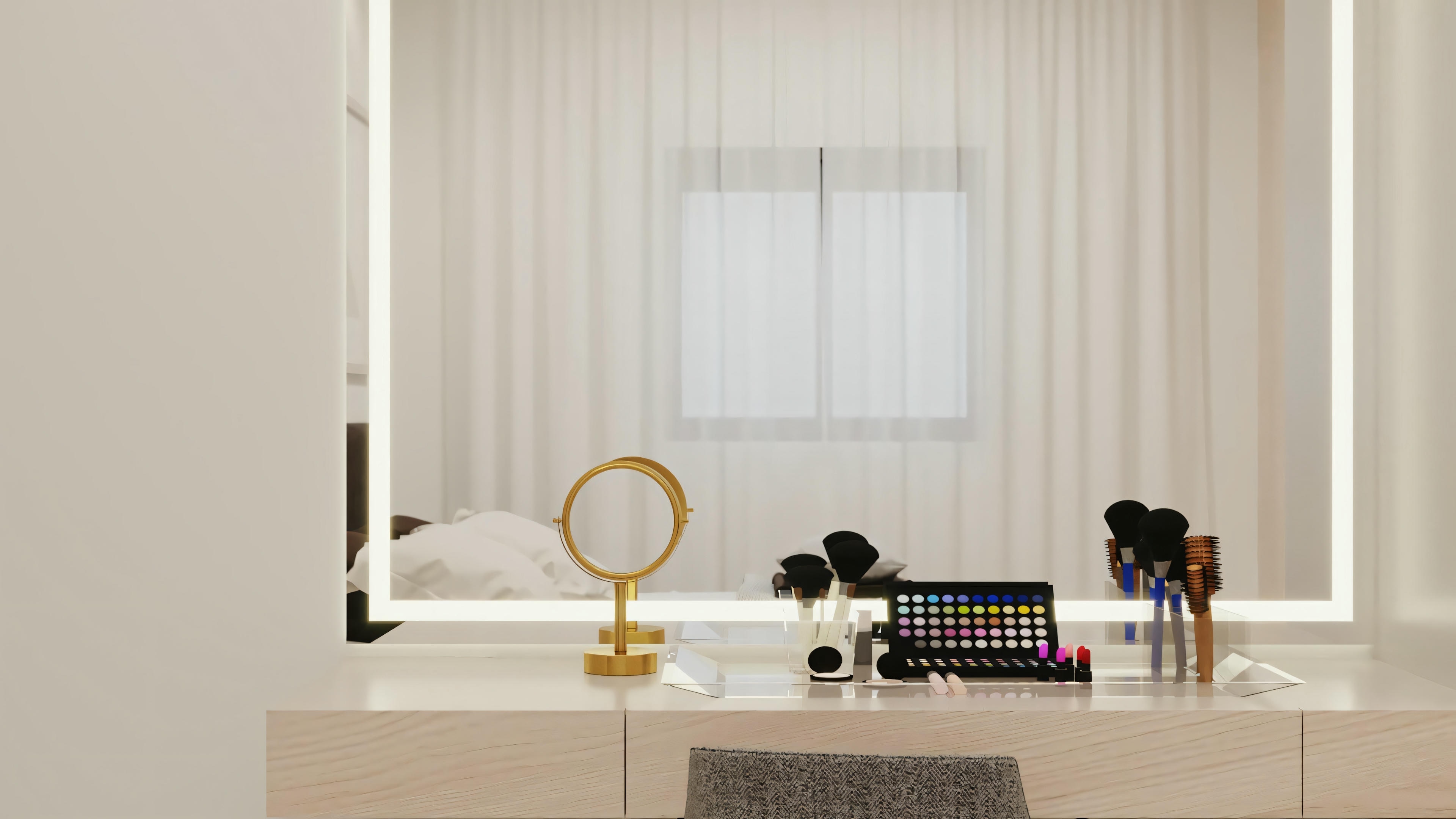 Una habitación con cama de matrimonio, mesitas de noche con lámparas y decoración moderna.