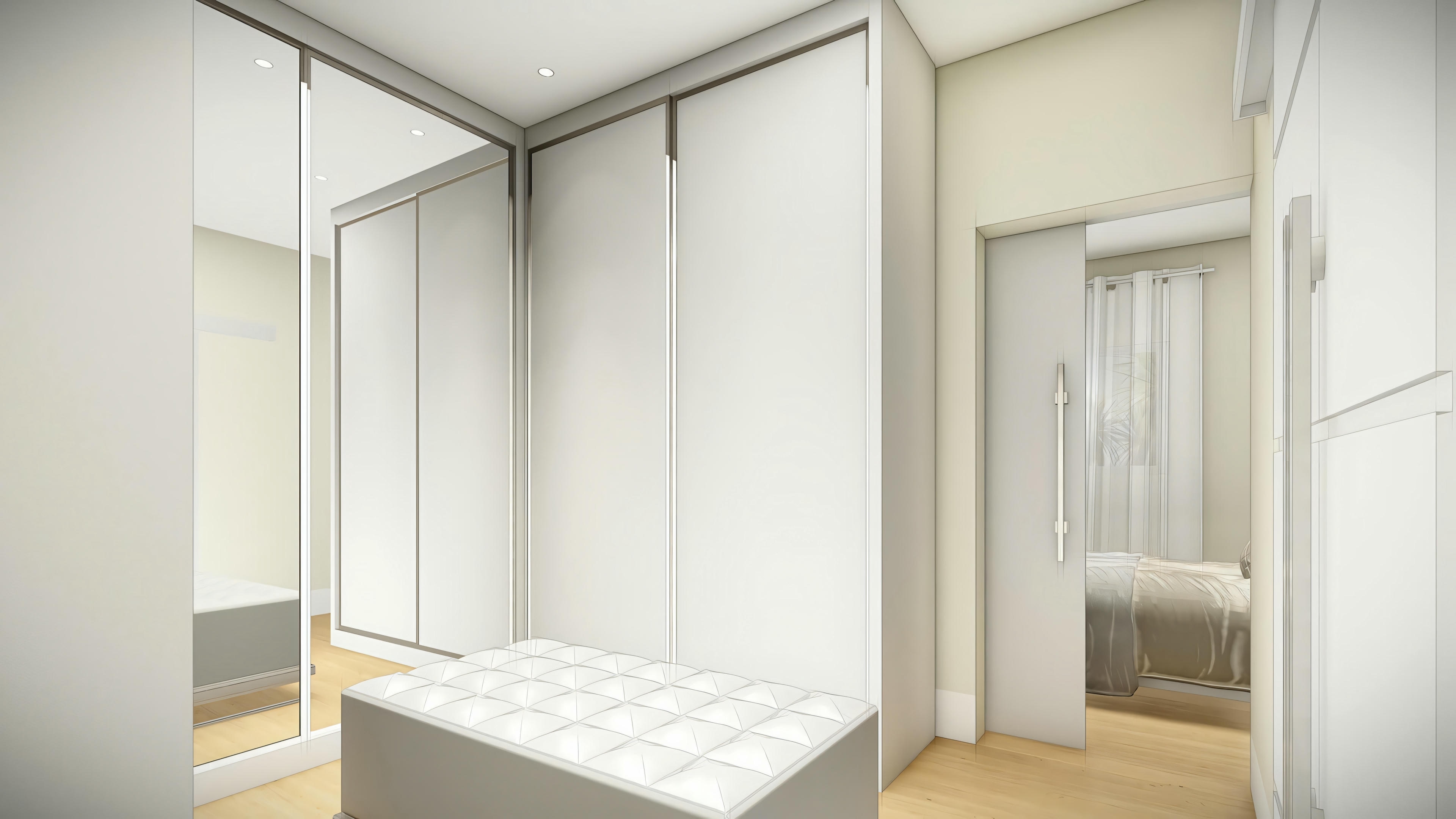 Um quarto com uma cama e janelas que permitem a entrada de luz natural.