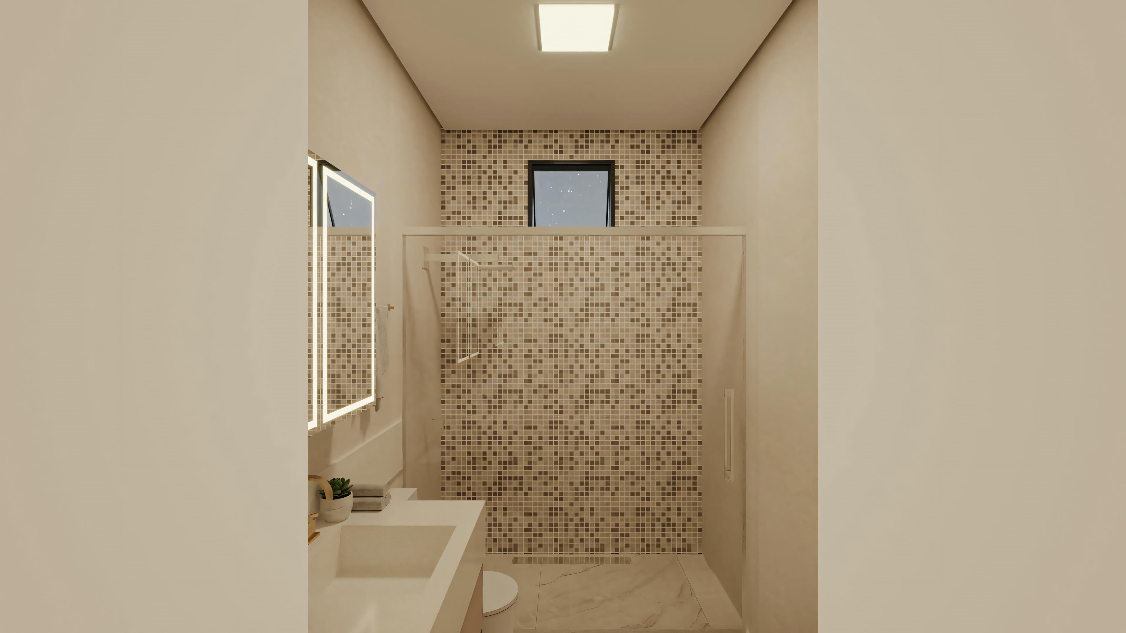Un salón con sofás, cojines y un intrincado diseño de pared.