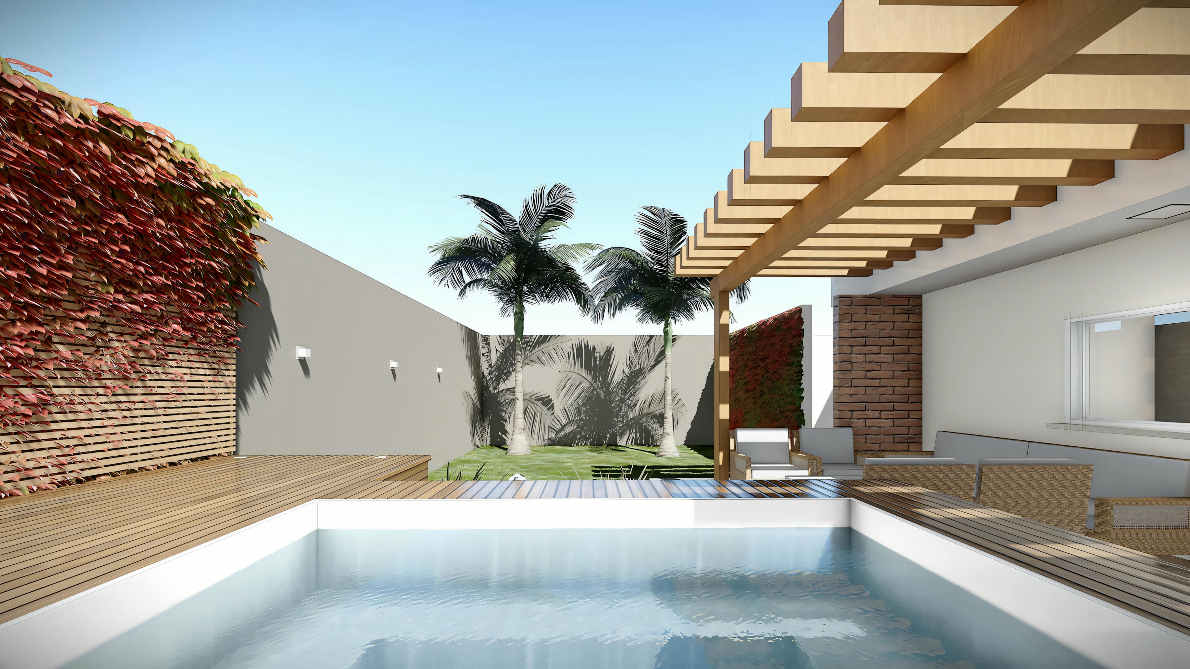 Una zona de piscina al aire libre con tumbonas.