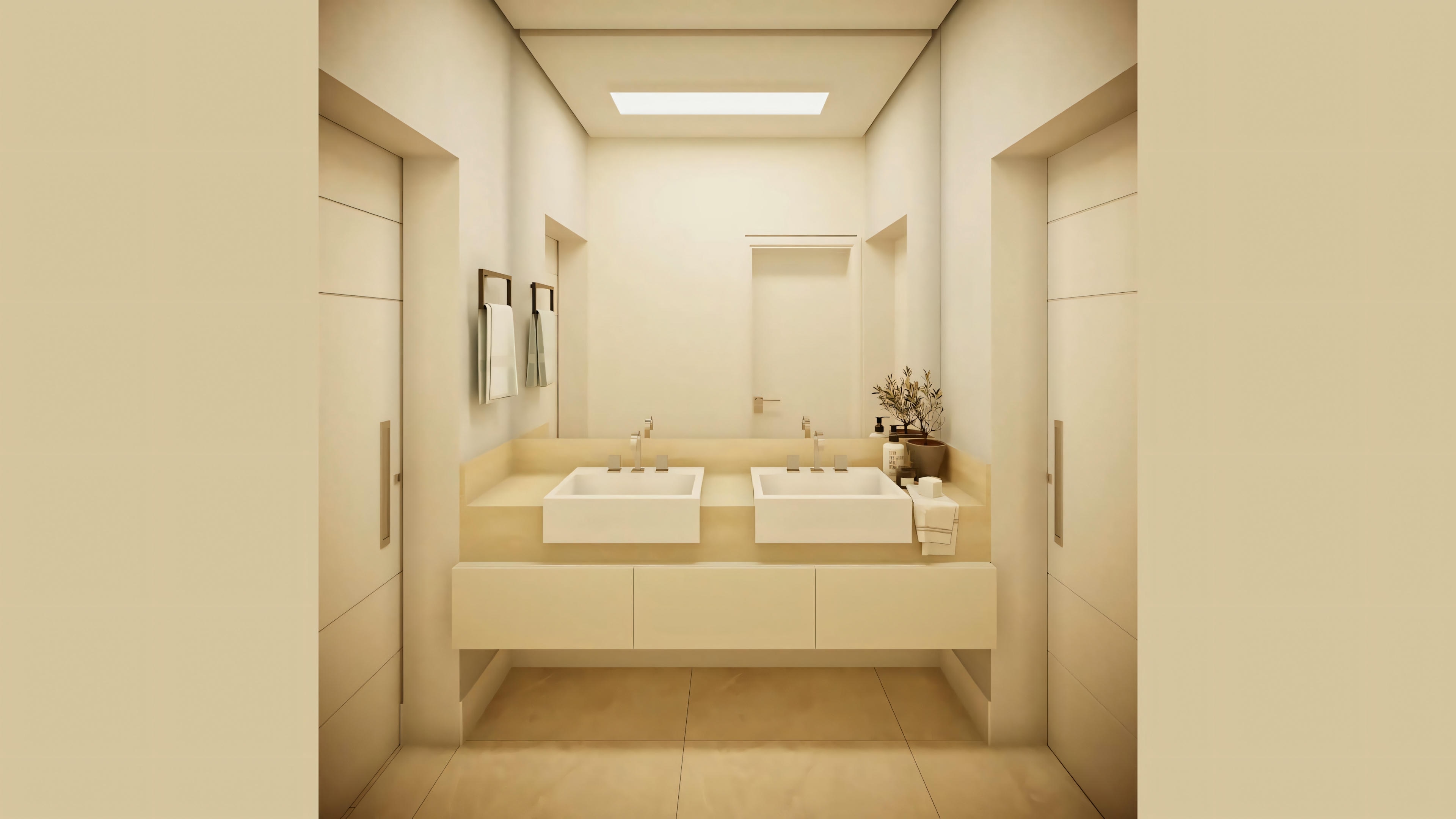 Um terceiro banheiro com design contemporâneo, apresentando uma combinação de funcionalidade e estilo.