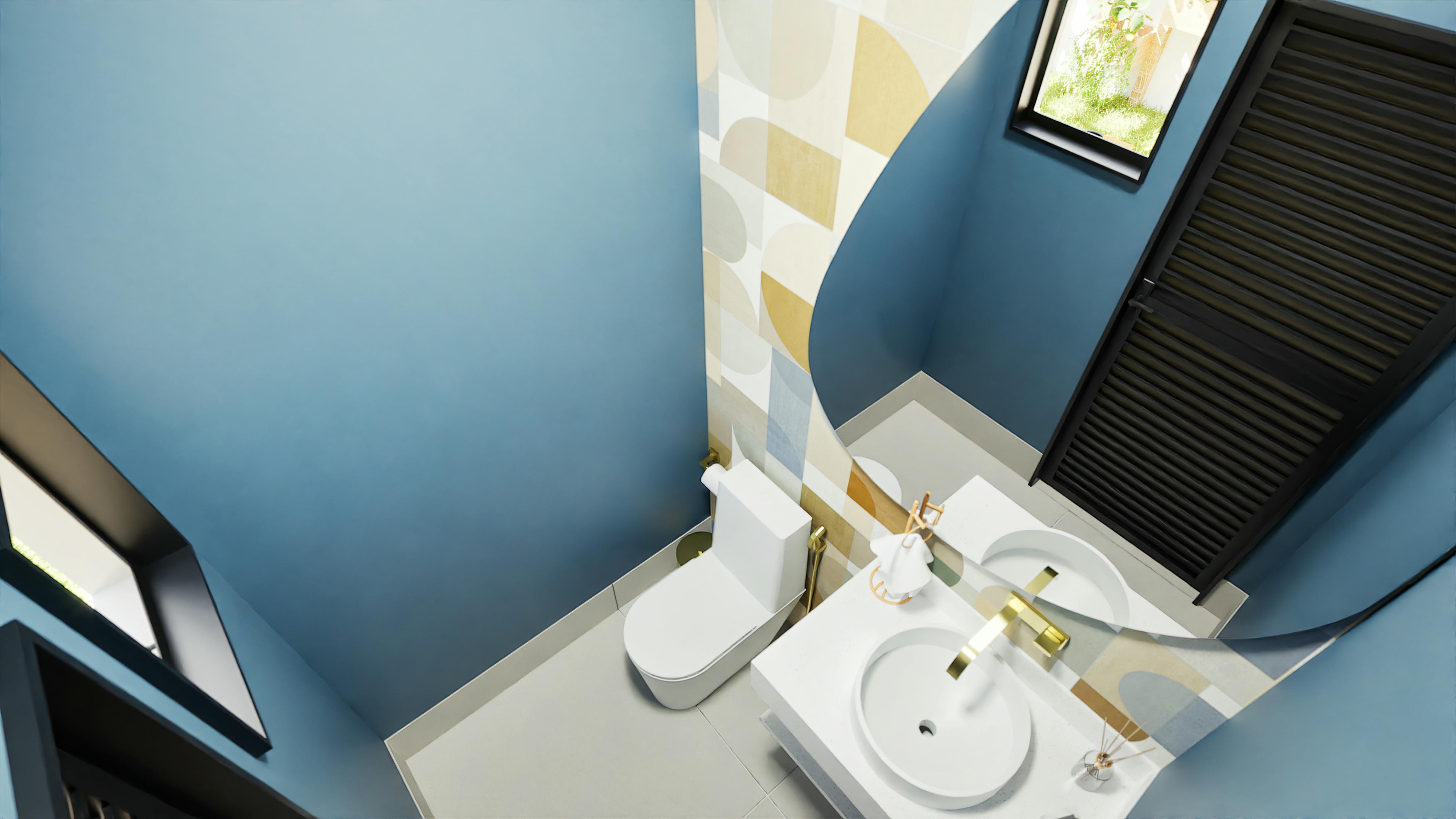 Lavabo com cuba de apoio.