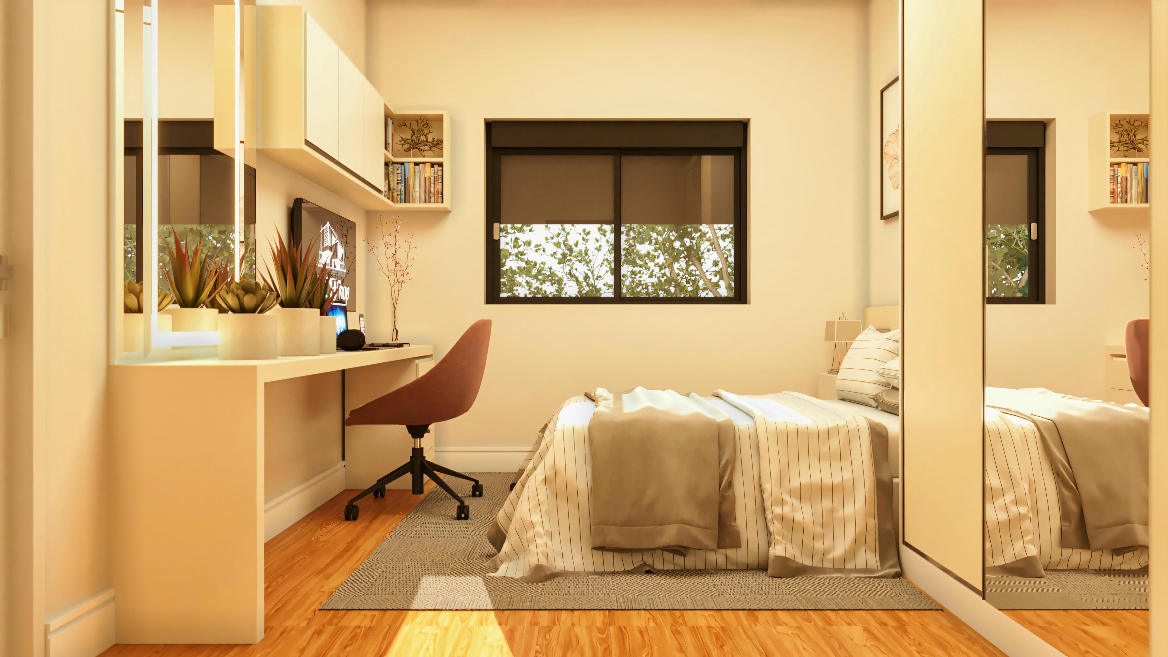 Photo of girl's room with study desk.