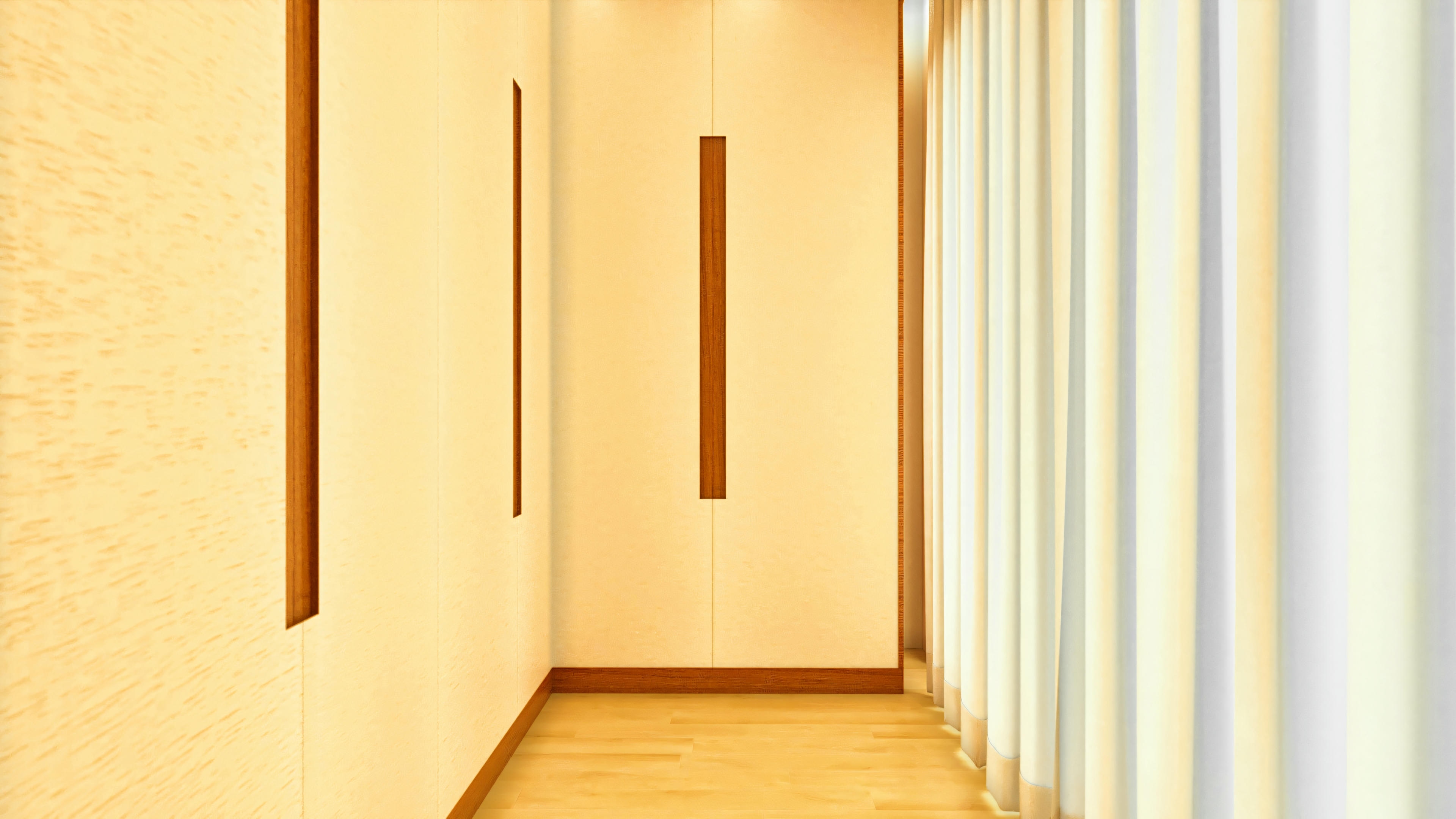 Área de vestidor con armarios planejados y ventana con cortinas translúcidas en suite de casa de alto estándar con 5 dormitorios.