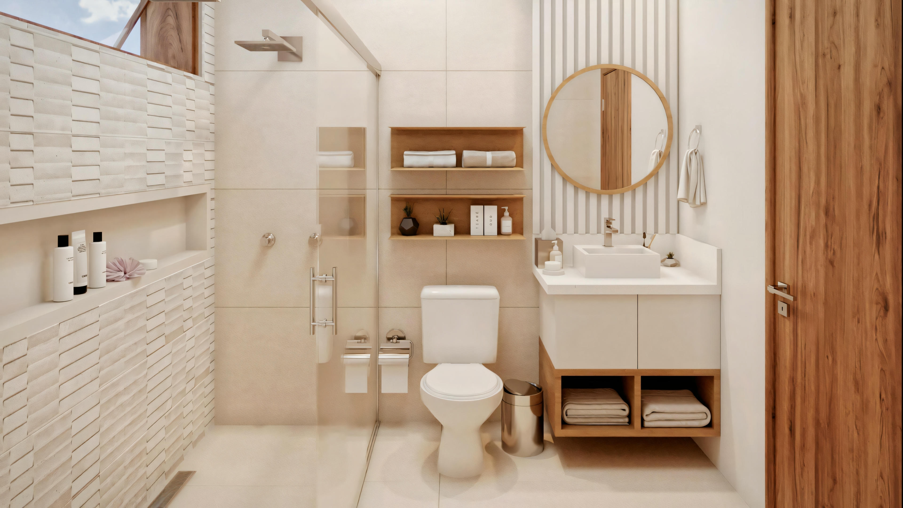 Un baño con lavabo, espejo e iluminación.